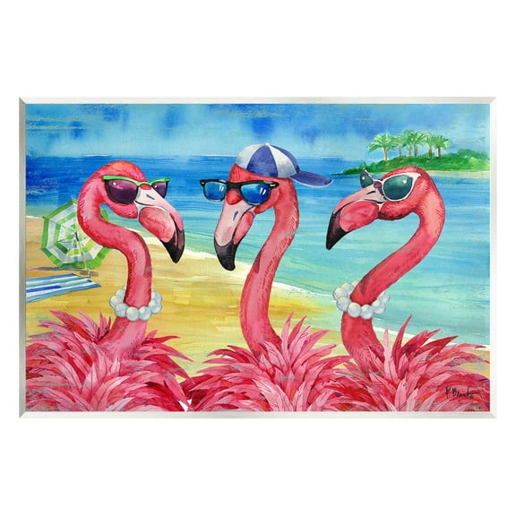Stupell Industries Flamingo Friends Tropical Island Coast Graphic Art Unframed Art Print Wall Art, Design by Paul Brent