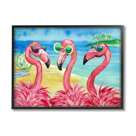 Stupell Industries Flamingo Girlfriends Tropical Coast Graphic Art Black Framed Art Print Wall Art, Design by Paul Brent