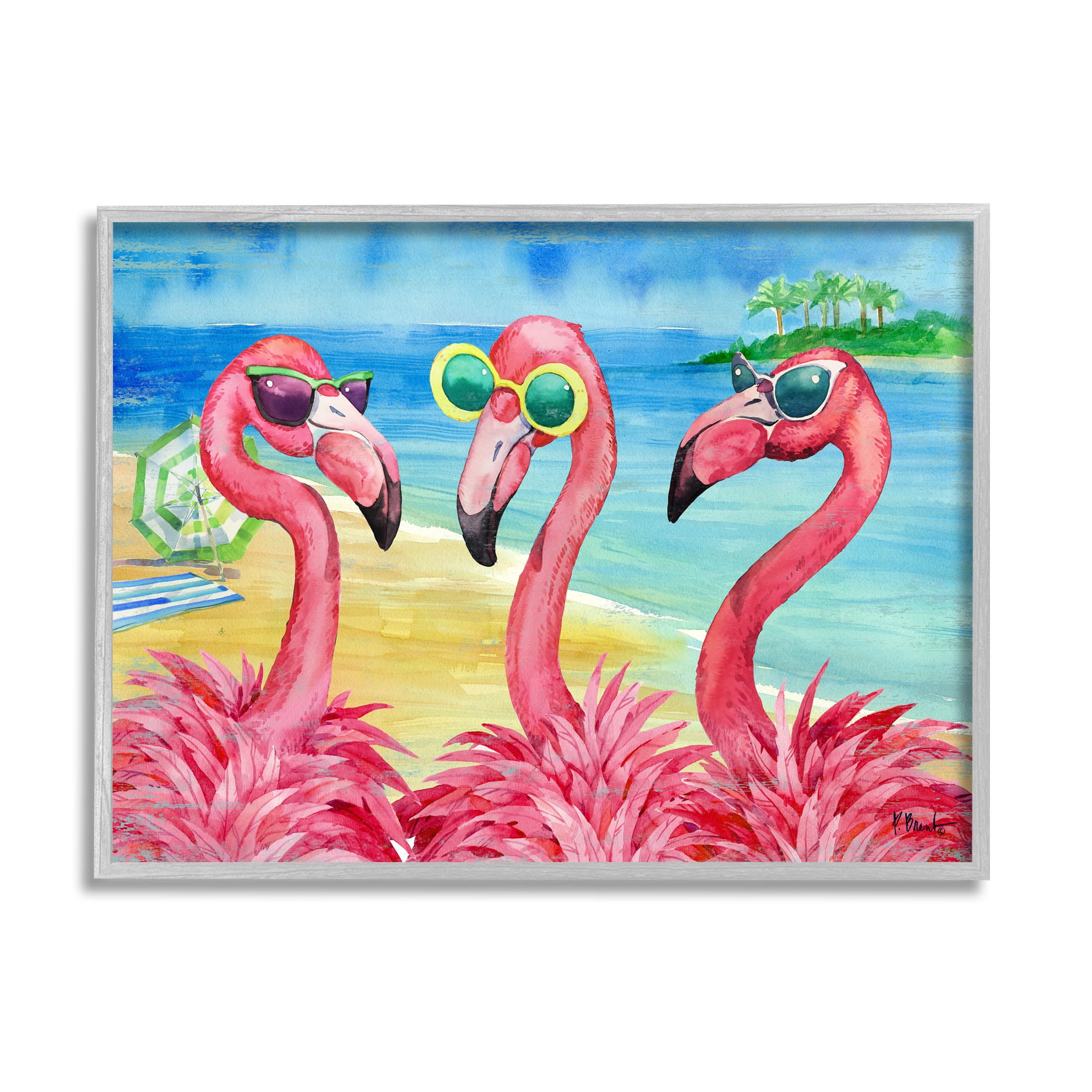 Stupell Industries Flamingo Girlfriends Tropical Coast Graphic Art Gray Framed Art Print Wall Art, Design by Paul Brent