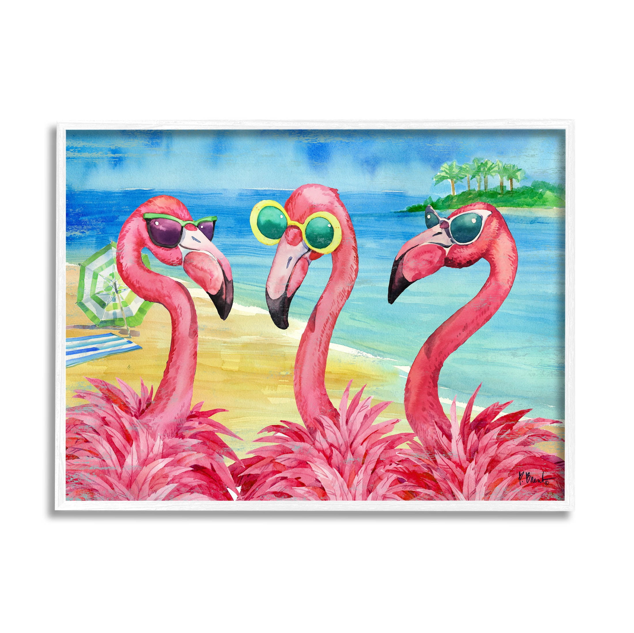 Stupell Industries Flamingo Girlfriends Tropical Coast Graphic Art White Framed Art Print Wall Art, Design by Paul Brent