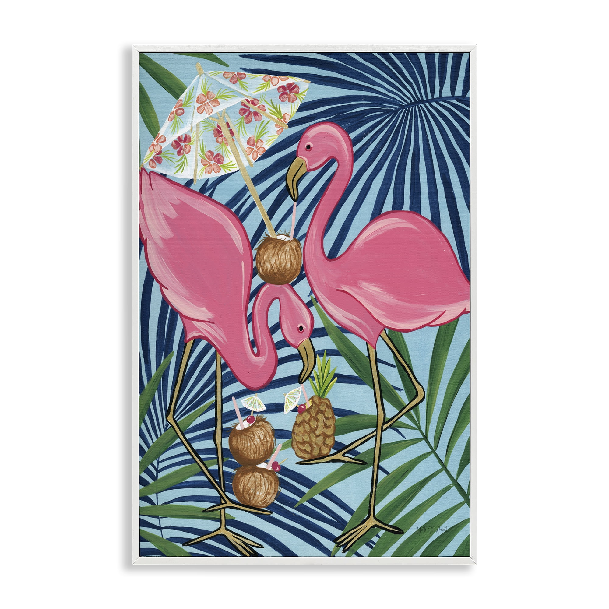 Stupell Industries Flamingo Happy Hour Animals Painting White Framed Art Print Wall Art, 16 x 24