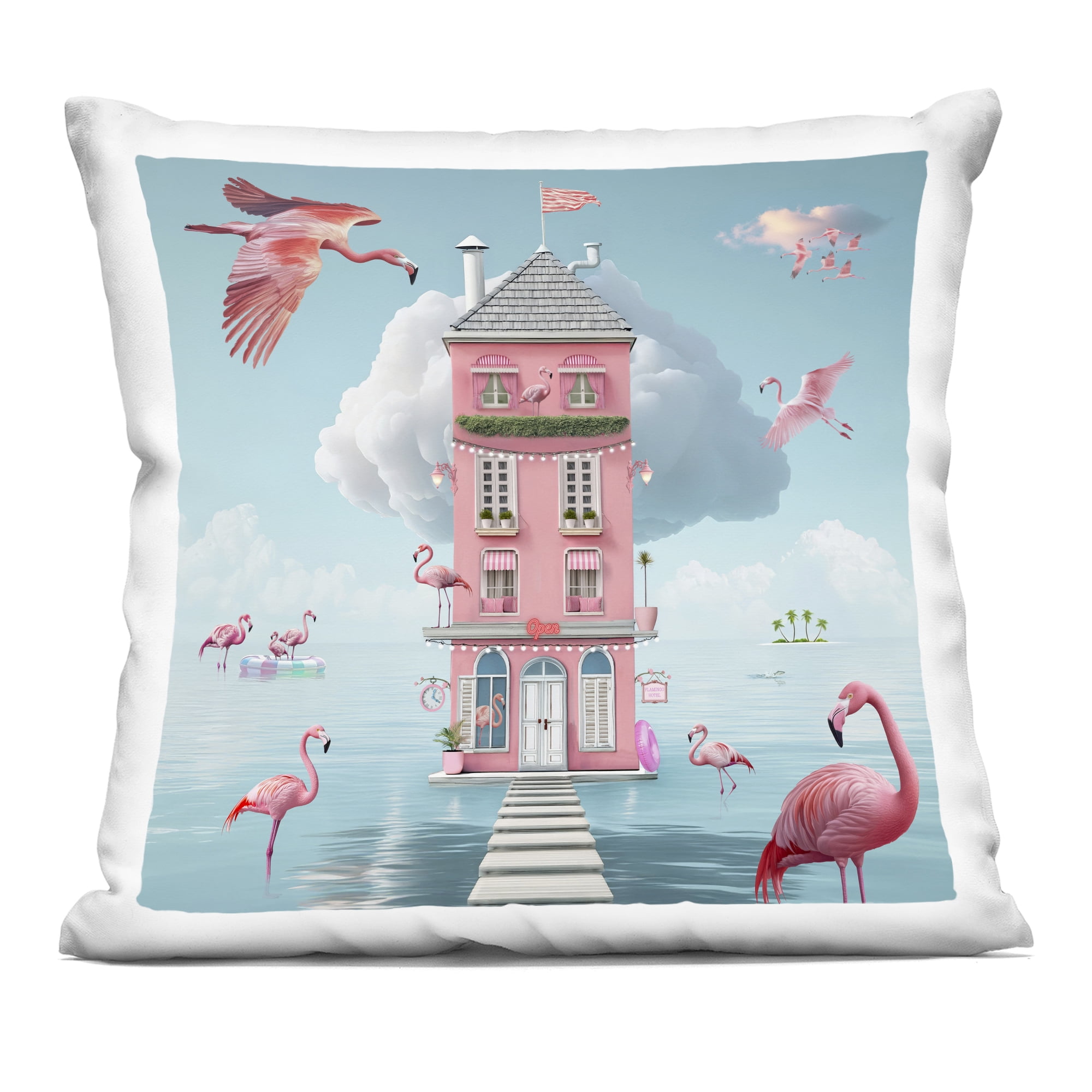 Stupell Industries Flamingo Hotel on Water Decorative Printed Throw Pillow, design by Lori Lea Studios