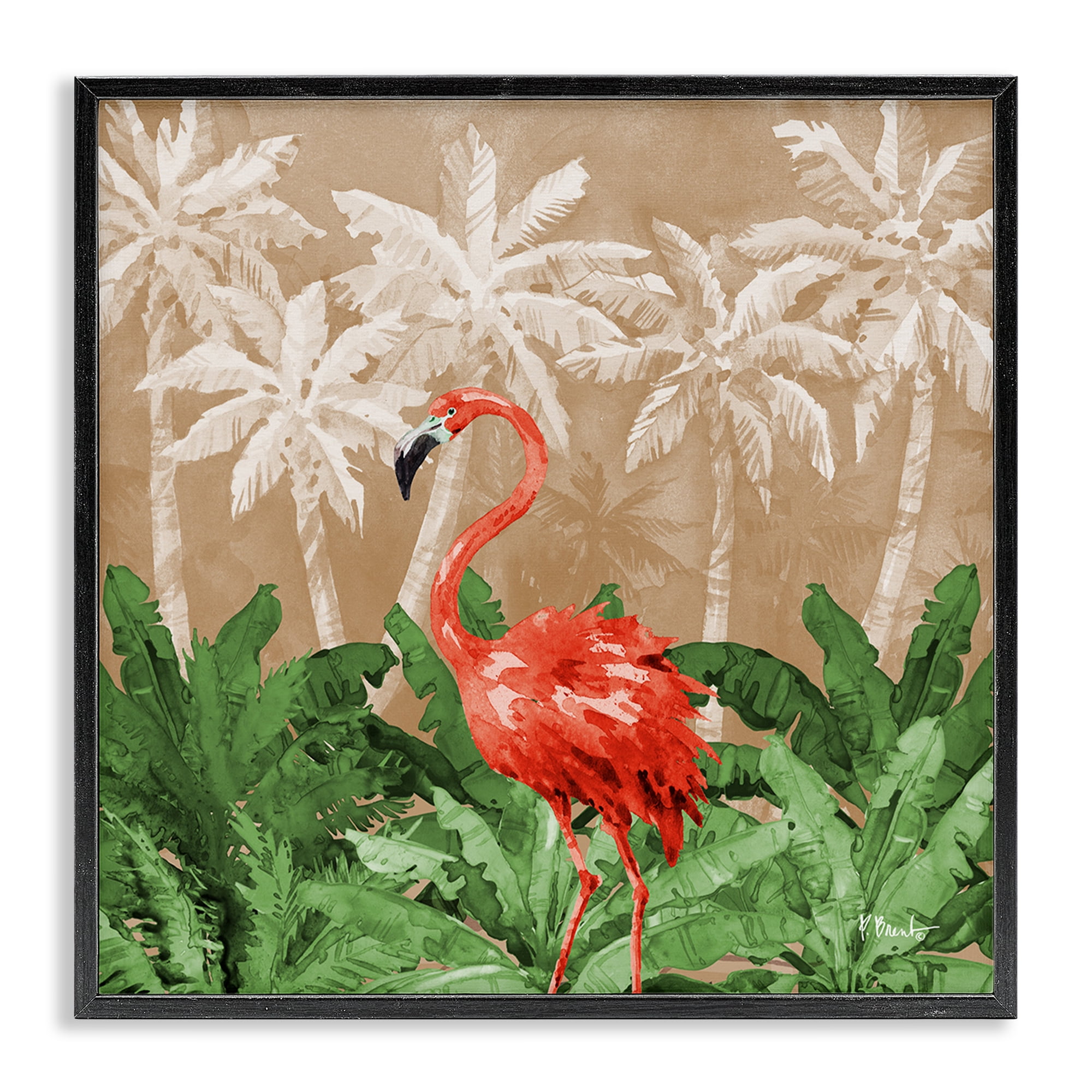 Stupell Industries Flamingo Jungle Scenery Animals & Insects Painting Black Framed Art Print Wall Art, 17 x 17