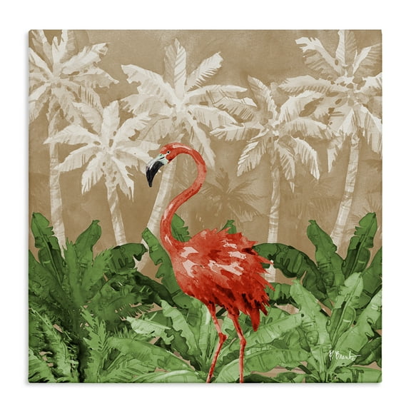 Stupell Industries Flamingo Jungle Scenery Animals & Insects Painting Gallery Wrapped Canvas Art Print Wall Art, 17 x 17
