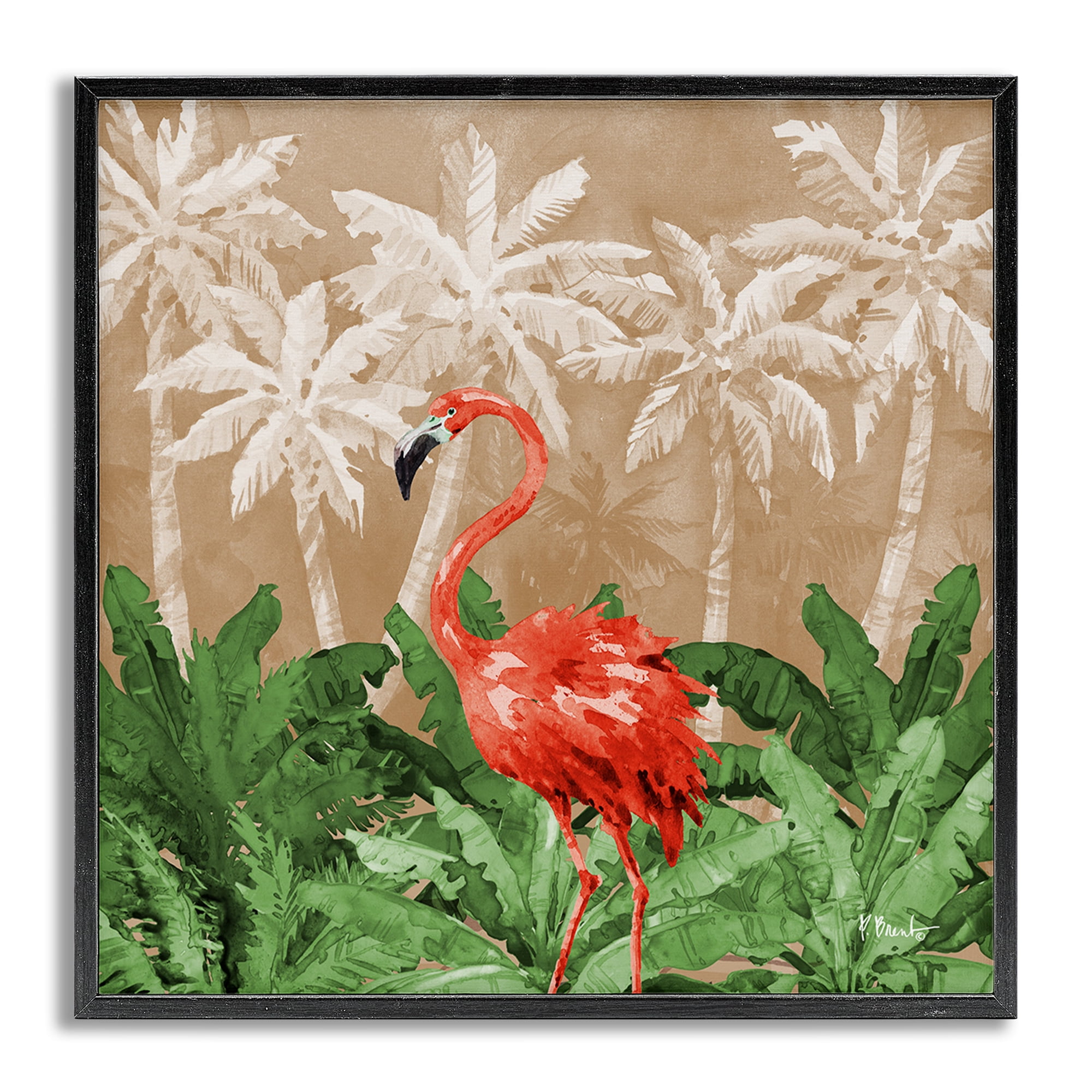 Stupell Industries Flamingo Jungle Scenery Animals & Insects Painting Gray Framed Art Print Wall Art, 12 x 12