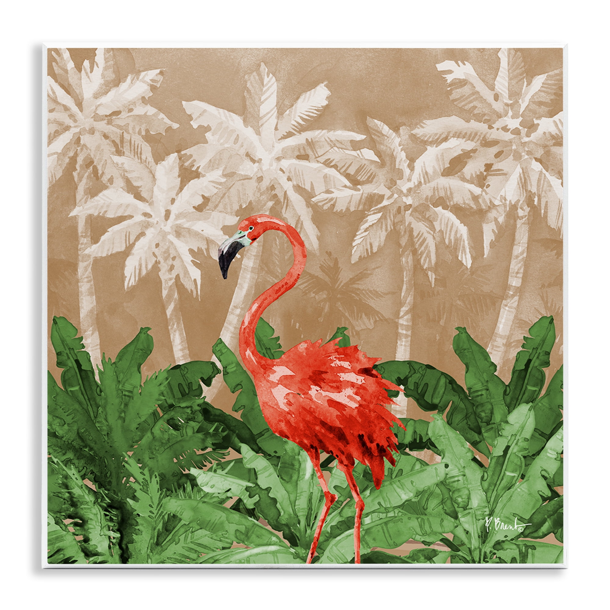 Stupell Industries Flamingo Jungle Scenery Animals & Insects Painting Unframed Art Print Wall Art, 12 x 12