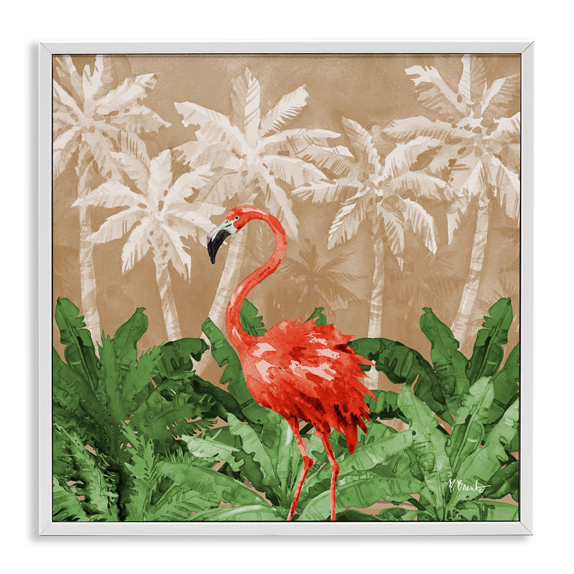 12" x 12" Red Flamingo Jungle Canvas Print with White Frame