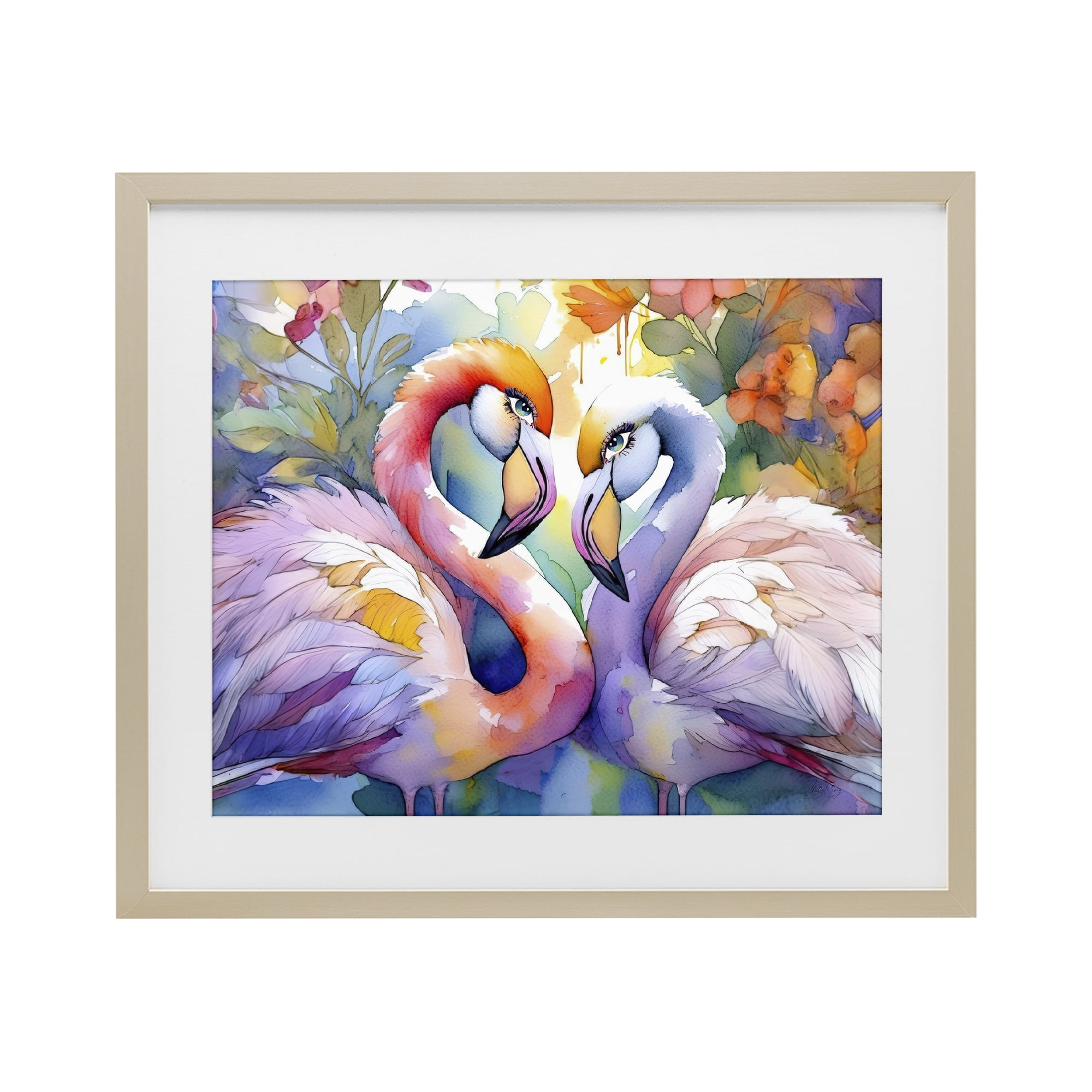 Stupell Industries Flamingo Love Pair Birch Framed Print Under Glass, design by Shelly Craig