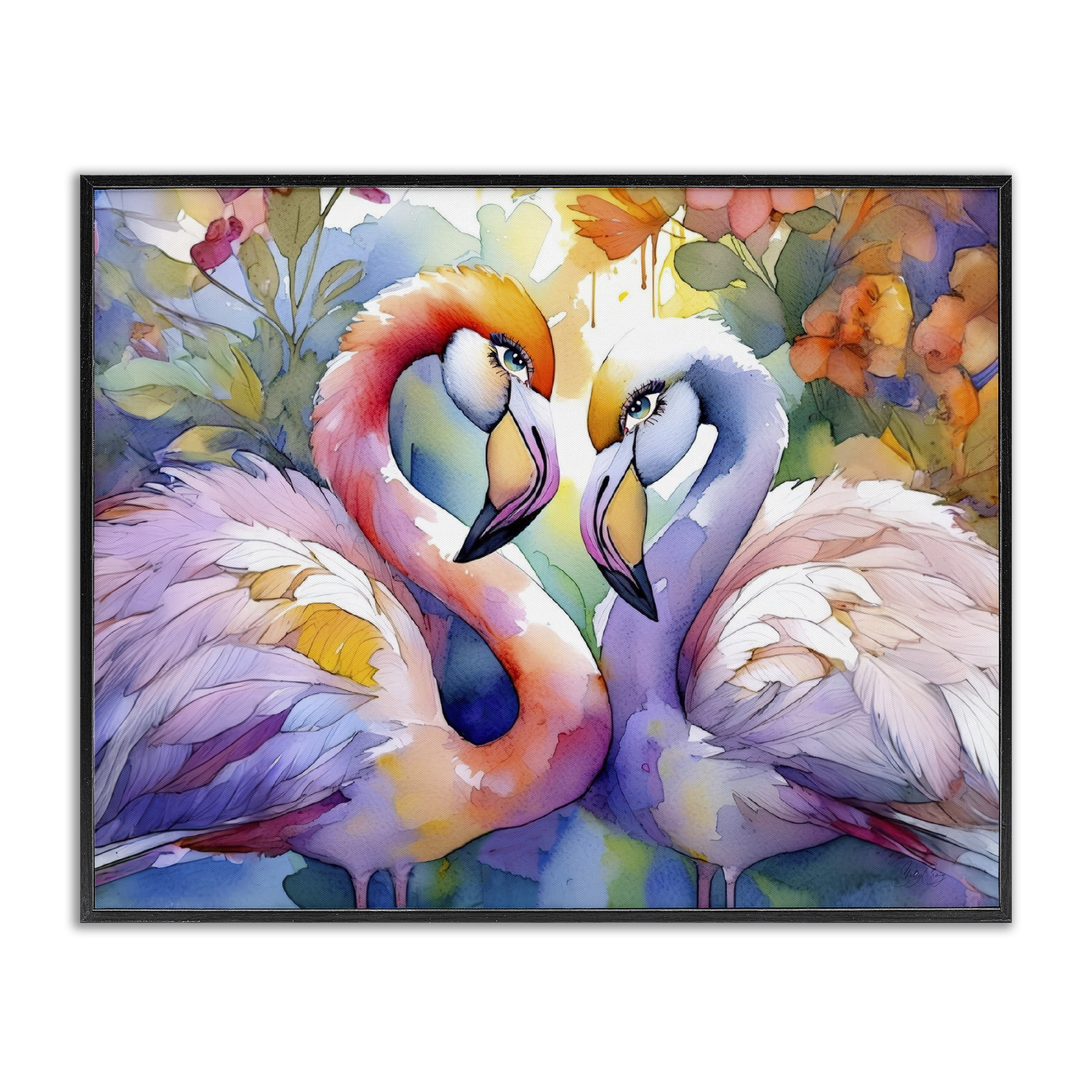 Stupell Industries Flamingo Love Pair Black Framed Giclee Art, design by Shelly Craig