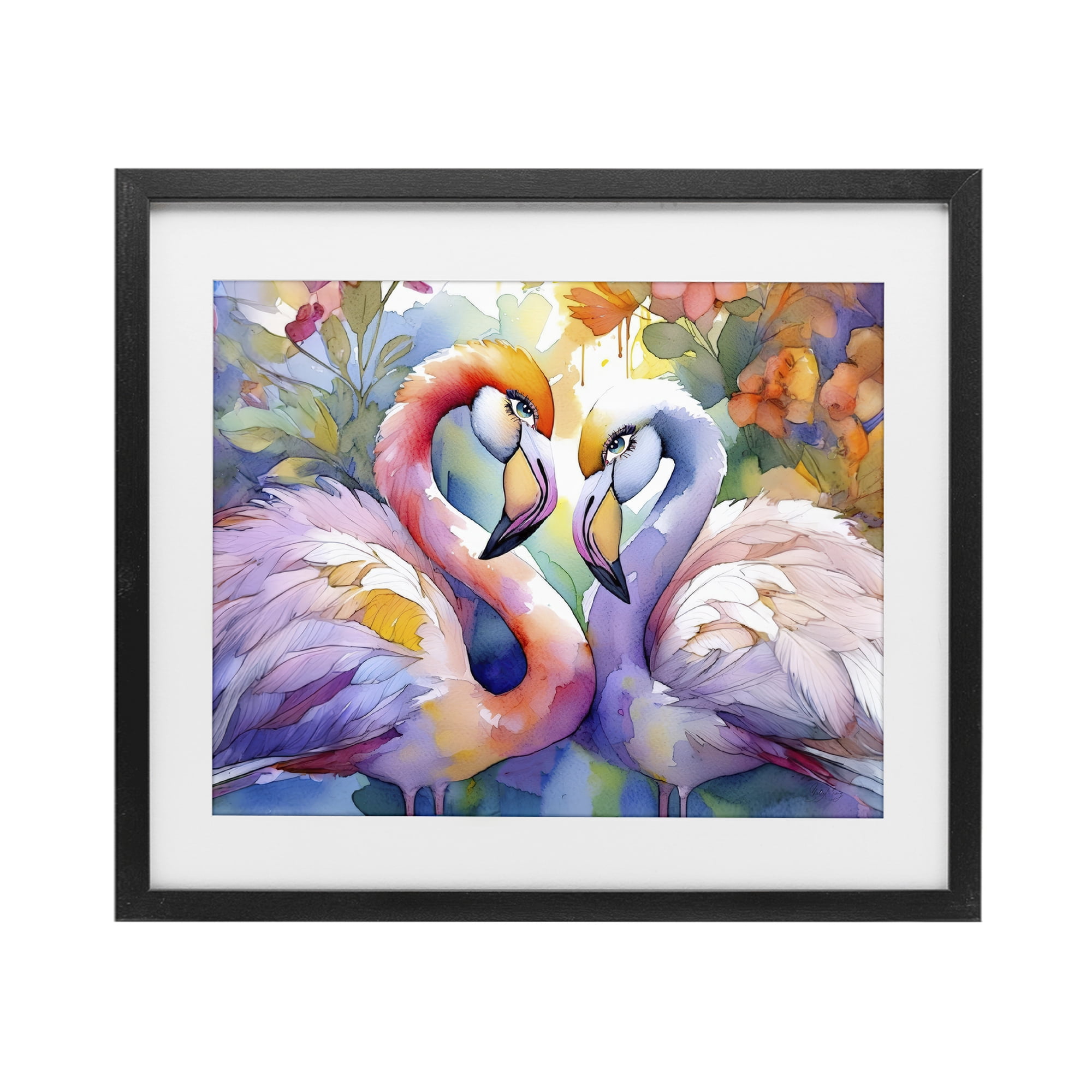 Stupell Industries Flamingo Love Pair Black Framed Print Under Glass, design by Shelly Craig