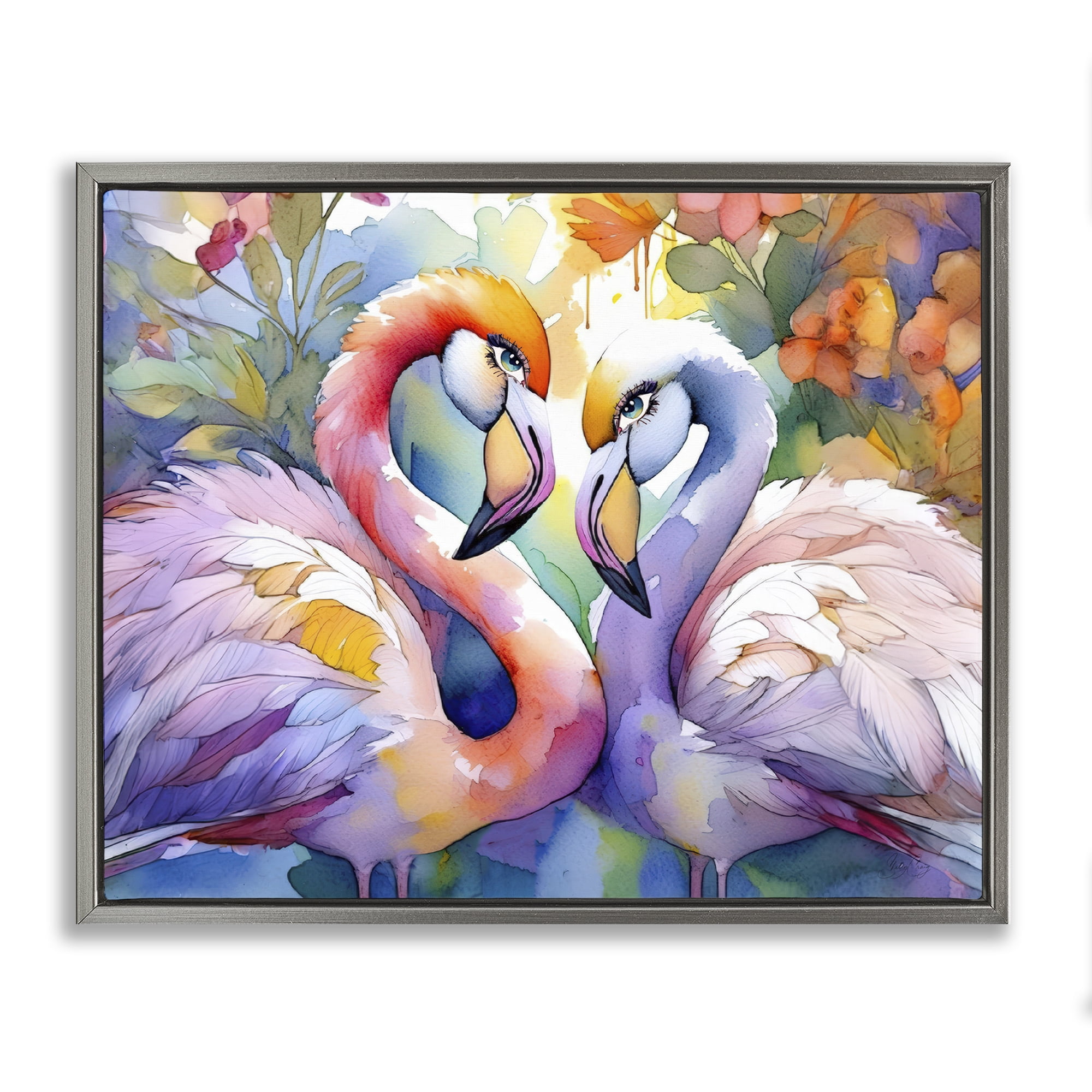 Stupell Industries Flamingo Love Pair Gray Framed Floater Canvas Wall Art, design by Shelly Craig