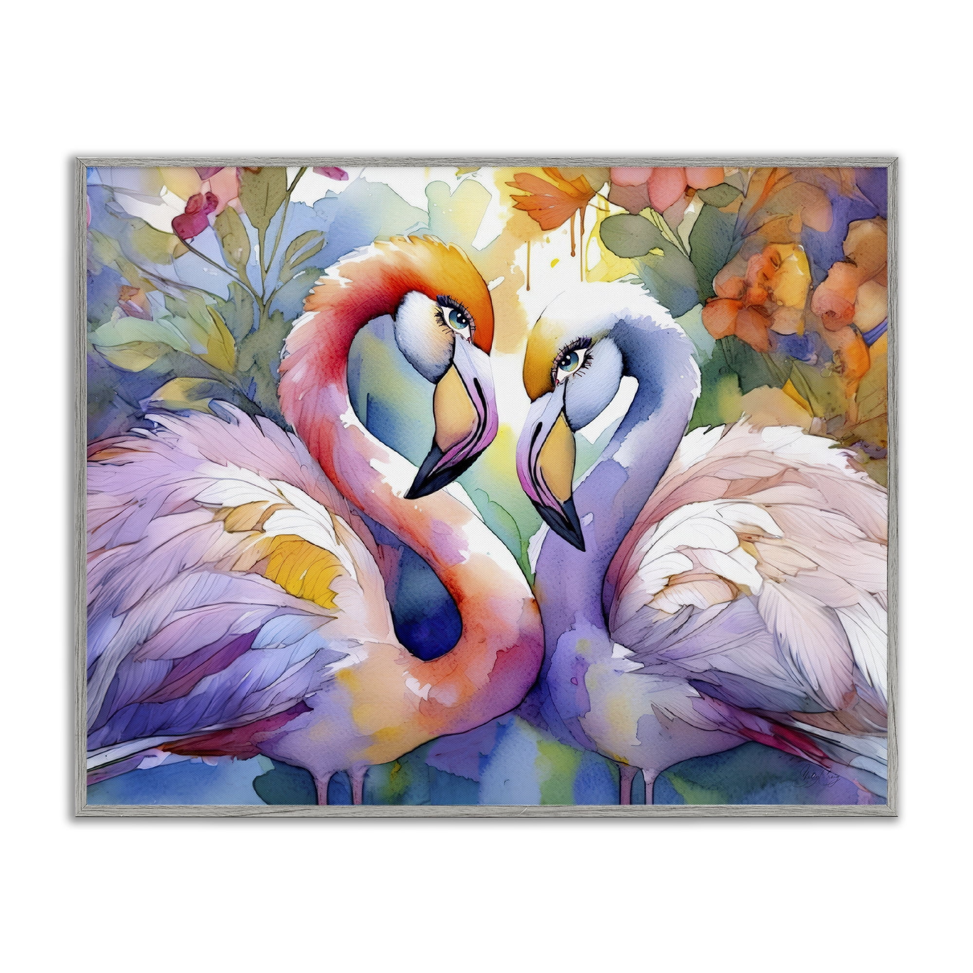 Stupell Industries Flamingo Love Pair Gray Framed Giclee Art, design by Shelly Craig