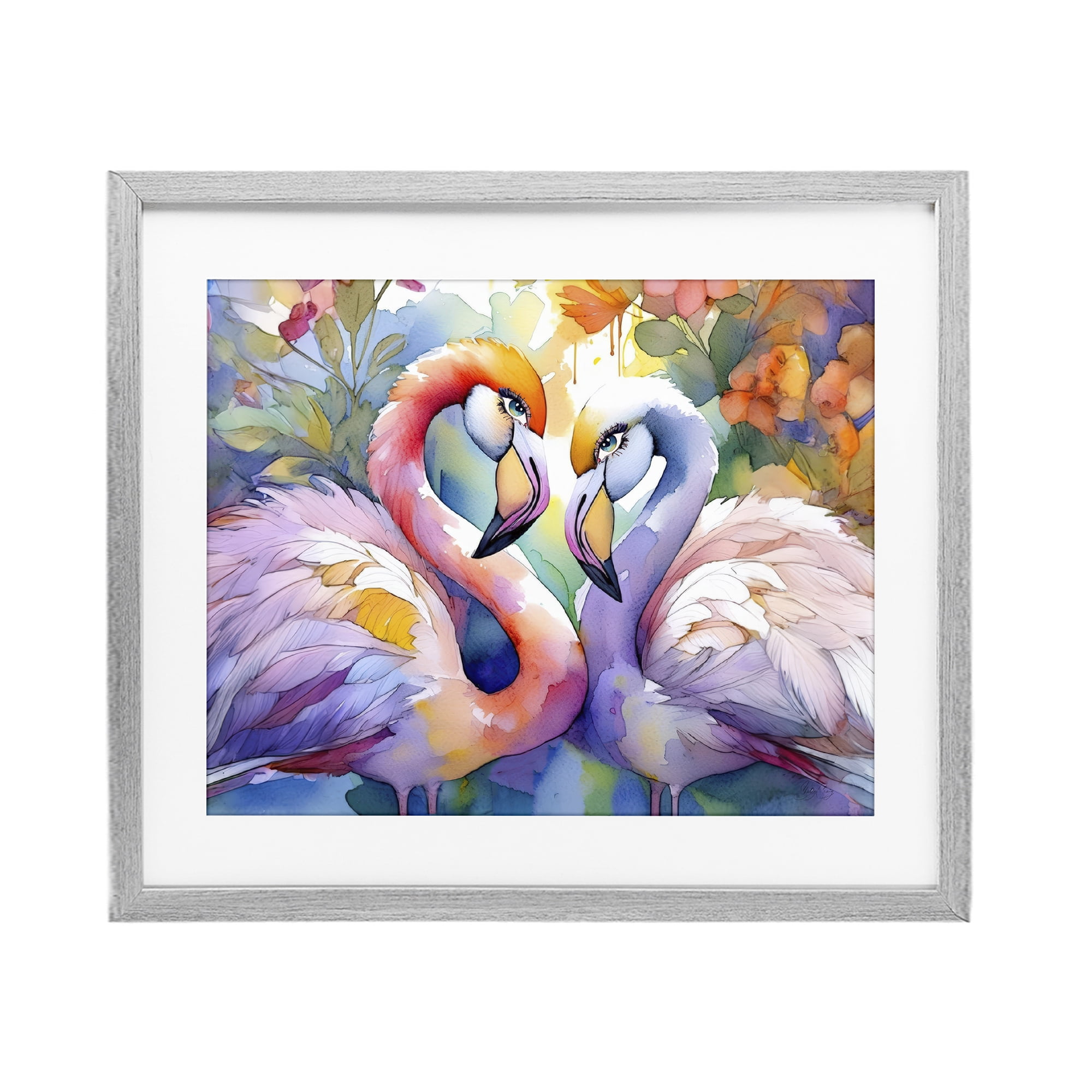 Stupell Industries Flamingo Love Pair Gray Framed Print Under Glass, design by Shelly Craig