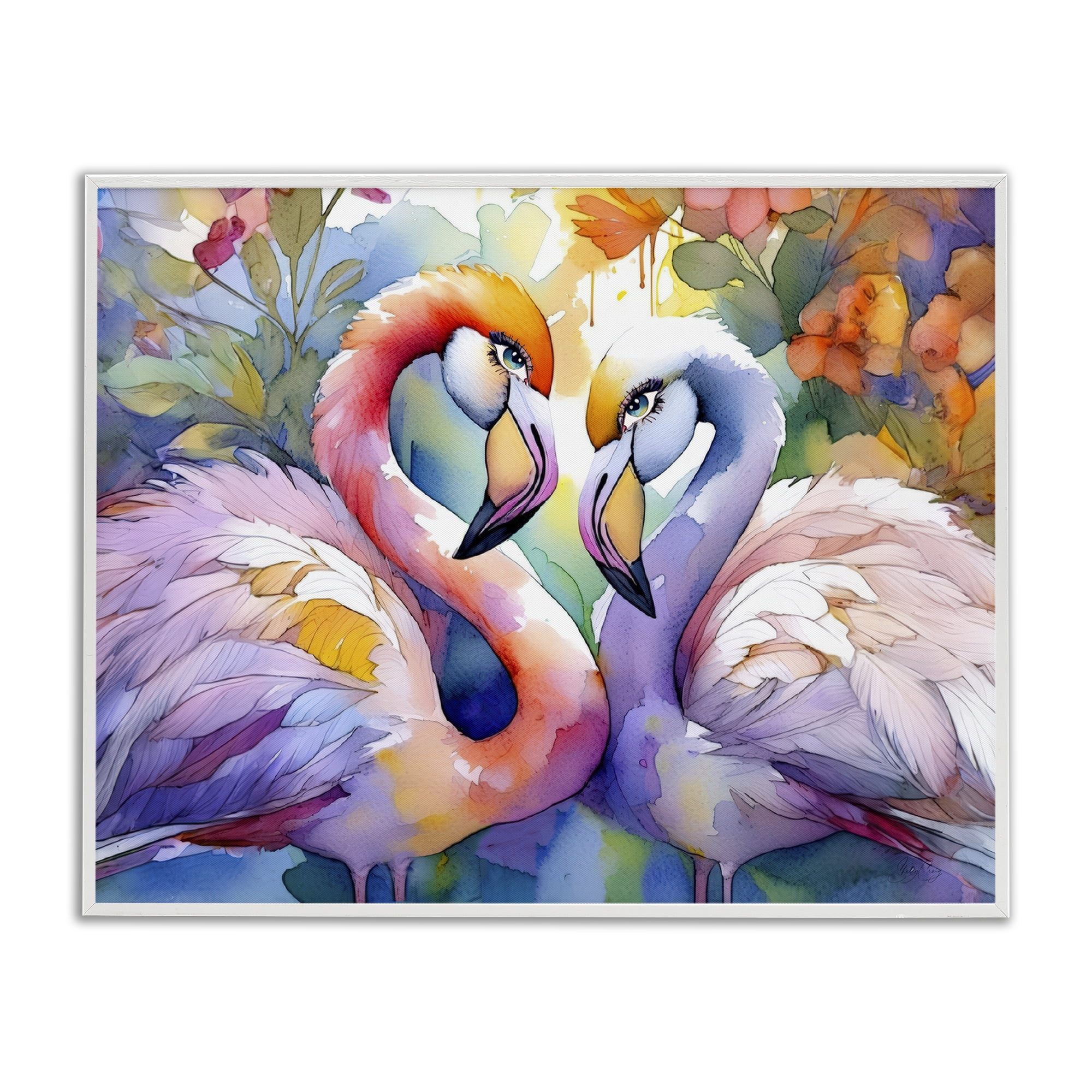 Stupell Industries Flamingo Love Pair White Framed Giclee Art, design by Shelly Craig