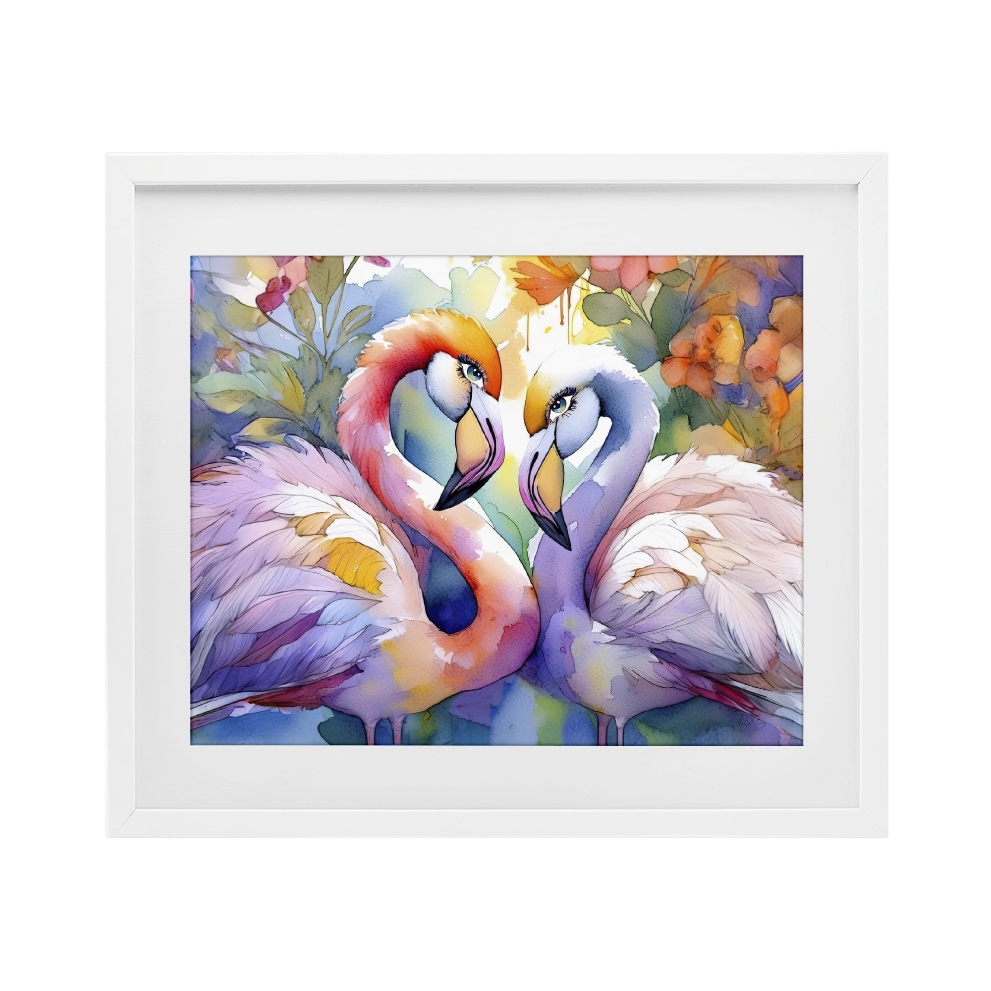 Stupell Industries Flamingo Love Pair White Framed Print Under Glass, design by Shelly Craig