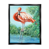 Stupell Industries Flamingo & Lush Nature Animals & Insects Painting Black Floater Framed Canvas Art Print Wall Art, 17 x 21