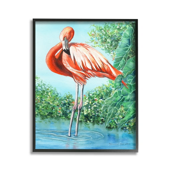 Stupell Industries Flamingo & Lush Nature Animals & Insects Painting Black Framed Art Print Wall Art, 11 x 14