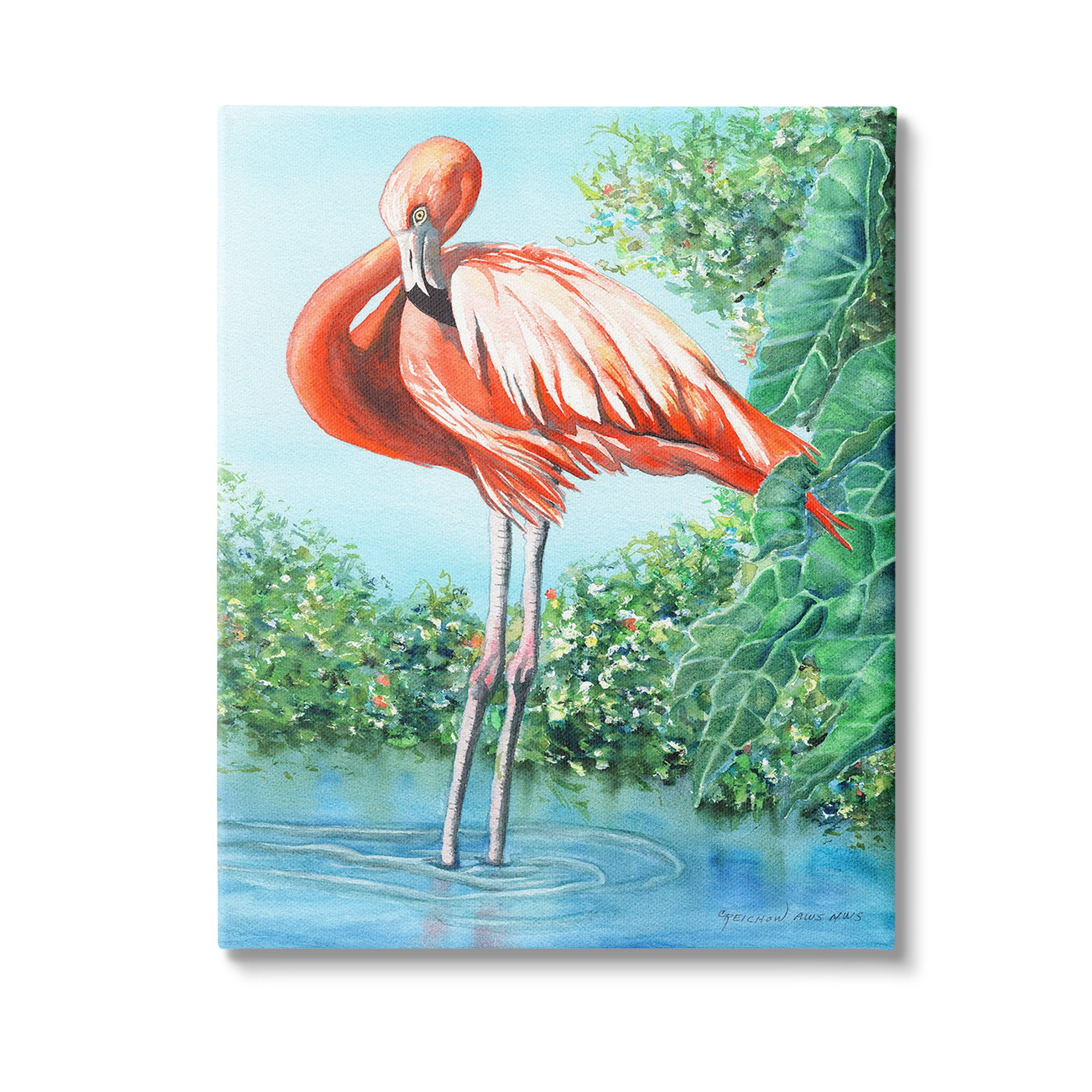 Stupell Industries Flamingo & Lush Nature Animals & Insects Painting Gallery Wrapped Canvas Art Print Wall Art, 24 x 30