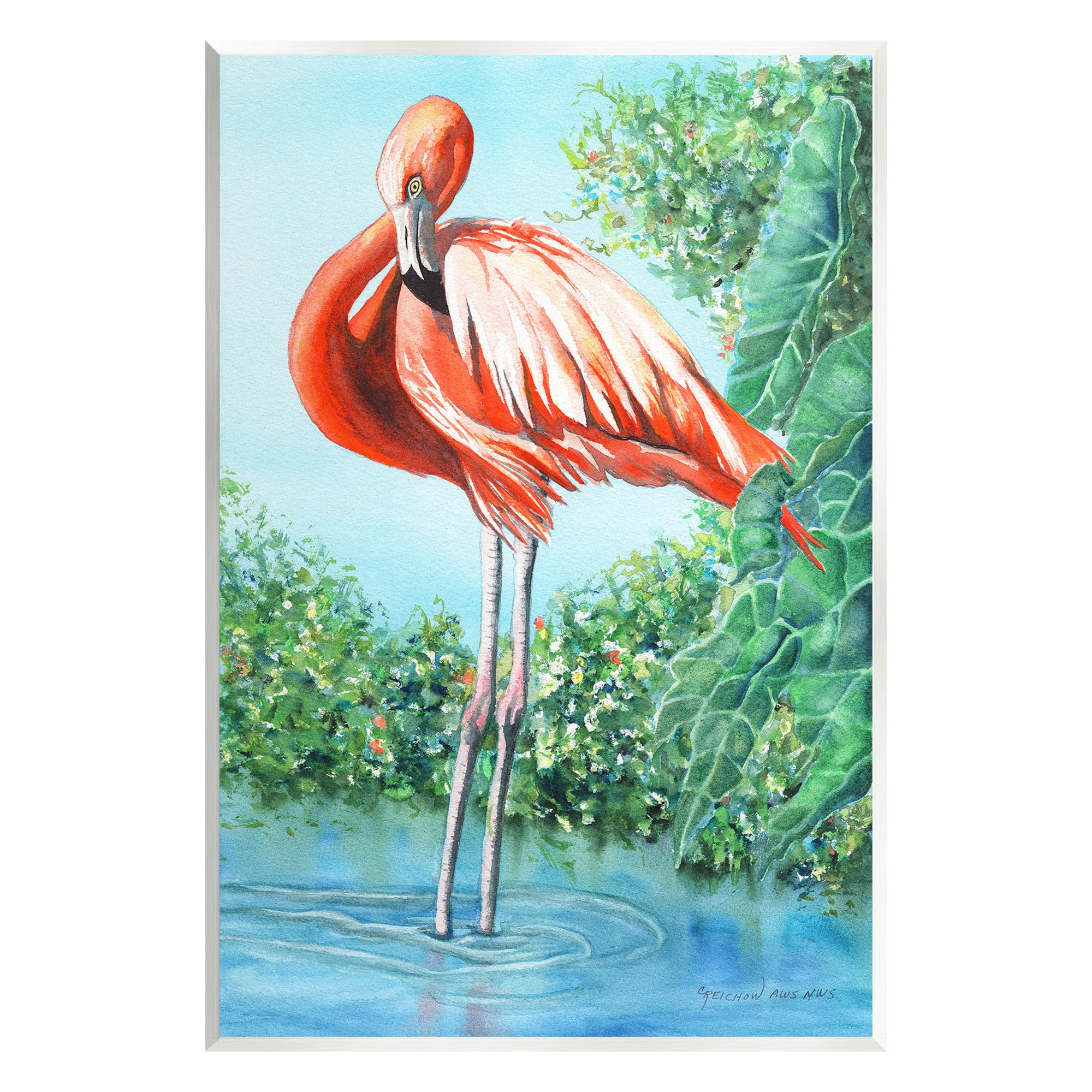 Stupell Industries Flamingo & Lush Nature Animals & Insects Painting Unframed Art Print Wall Art, 10 x 15