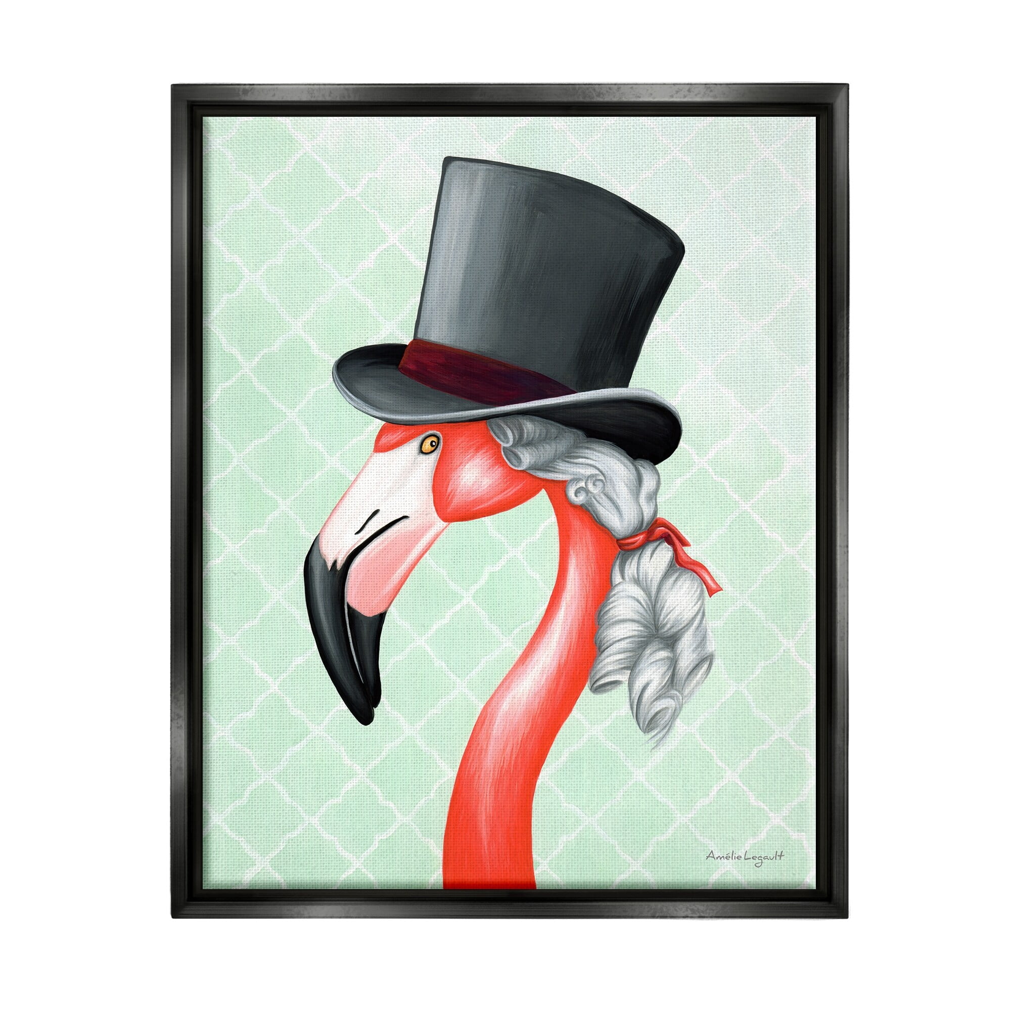 Stupell Industries Flamingo Old-Fashioned Hair Top Hat Patterned Squares Graphic Art Jet Black Floating Framed Canvas Print Wall Art, Design by Amelie Legault