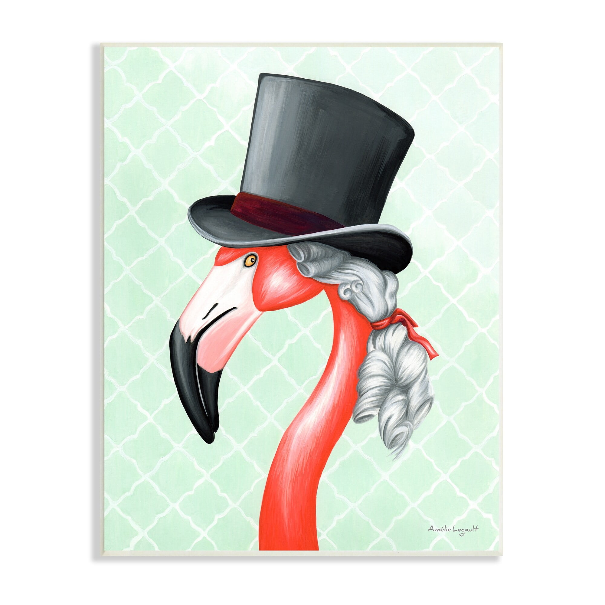 Stupell Industries Flamingo Old-Fashioned Hair Top Hat Patterned Squares Graphic Art Unframed Art Print Wall Art, Design by Amelie Legault