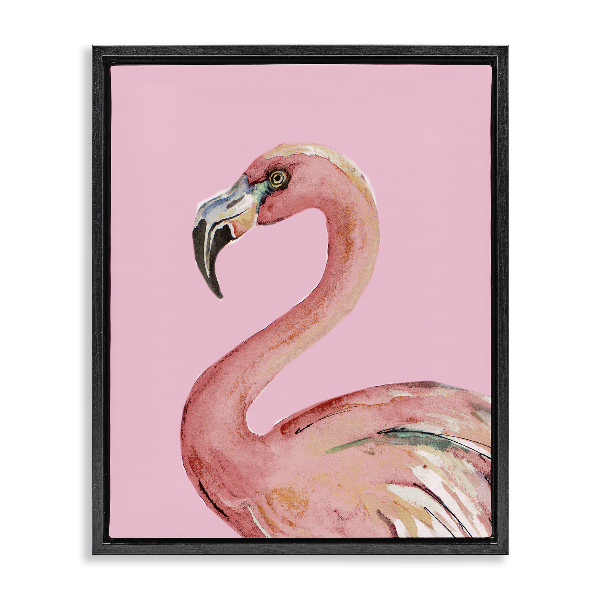 Stupell Industries Flamingo On Pink Animals & Insects Painting Black Floater Framed Canvas Art Print Wall Art, 25 x 31