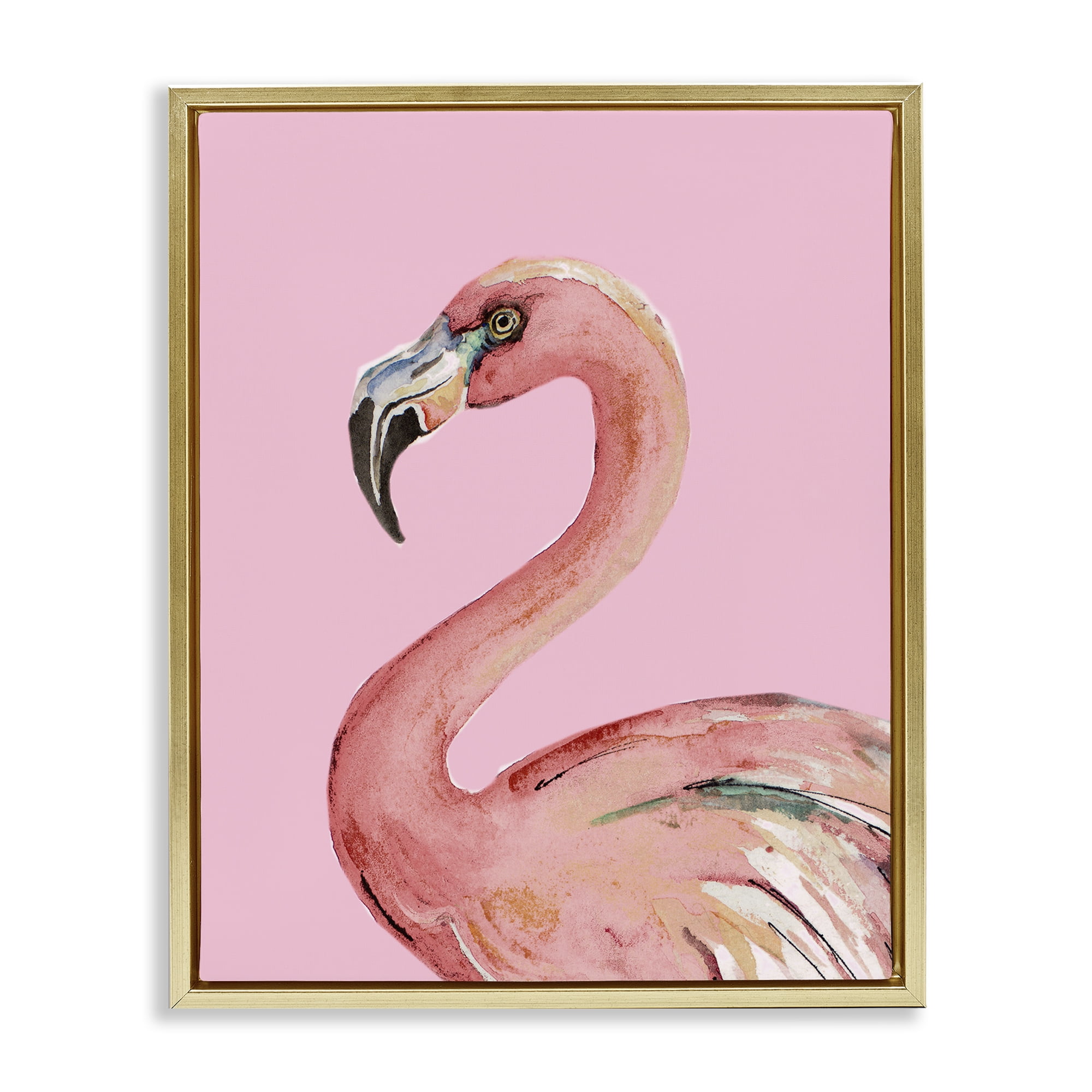 Stupell Industries Flamingo On Pink Animals & Insects Painting Gold Floater Framed Canvas Art Print Wall Art, 25 x 31