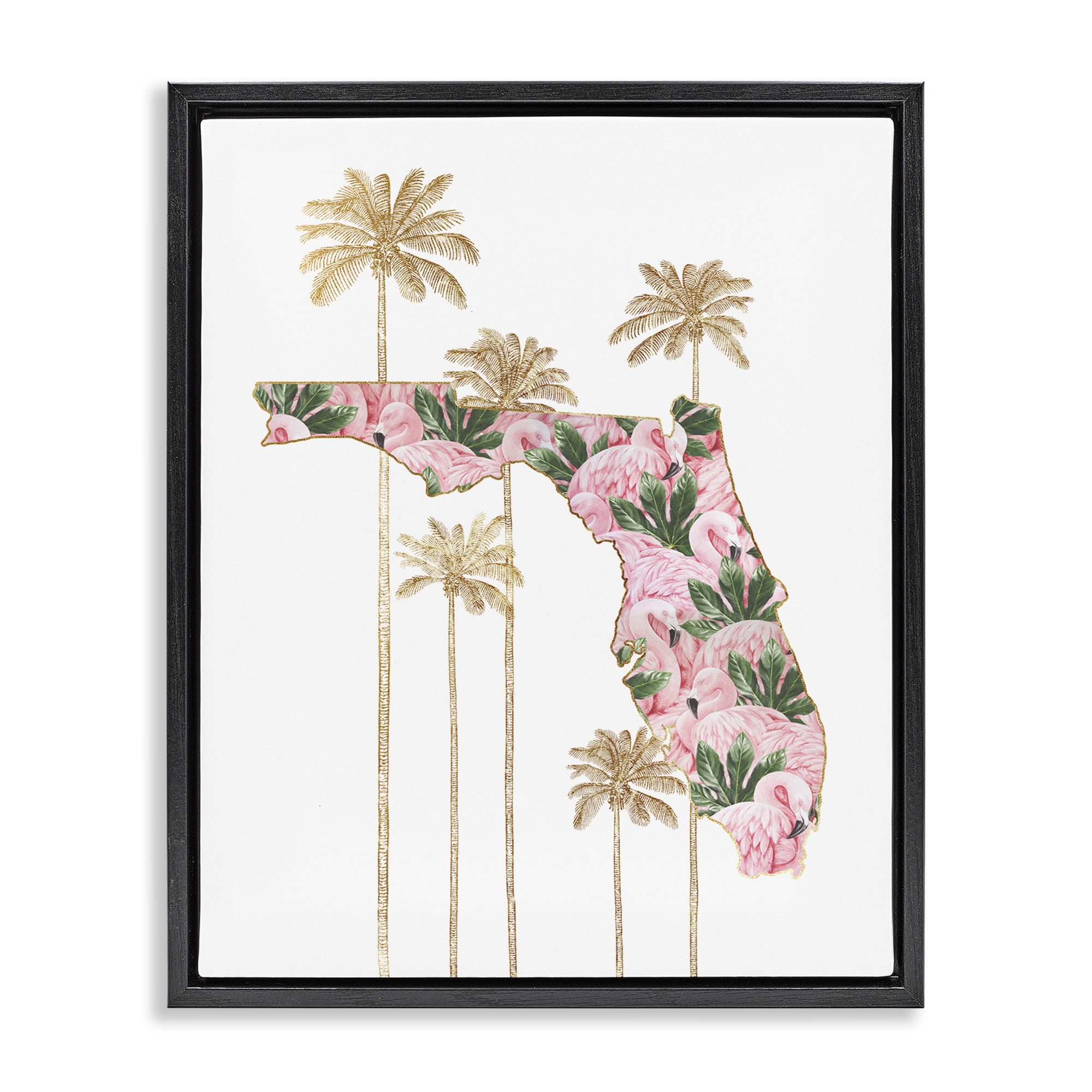 Stupell Industries Flamingo Patterened Florida Town & City Painting Black Floater Framed Canvas Art Print Wall Art, 17 x 21