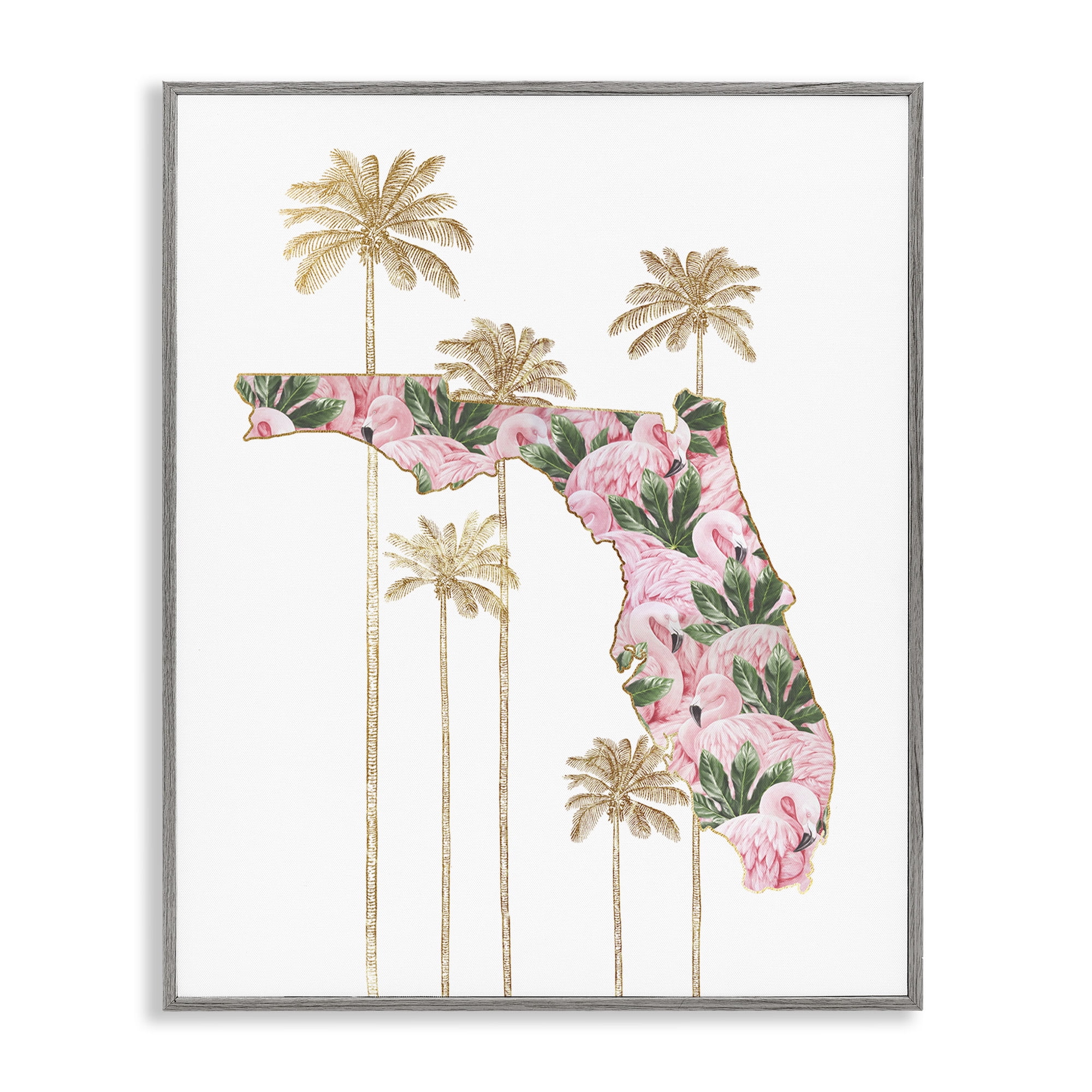 Stupell Industries Flamingo Patterened Florida Town & City Painting Gray Framed Art Print Wall Art, 24 x 30