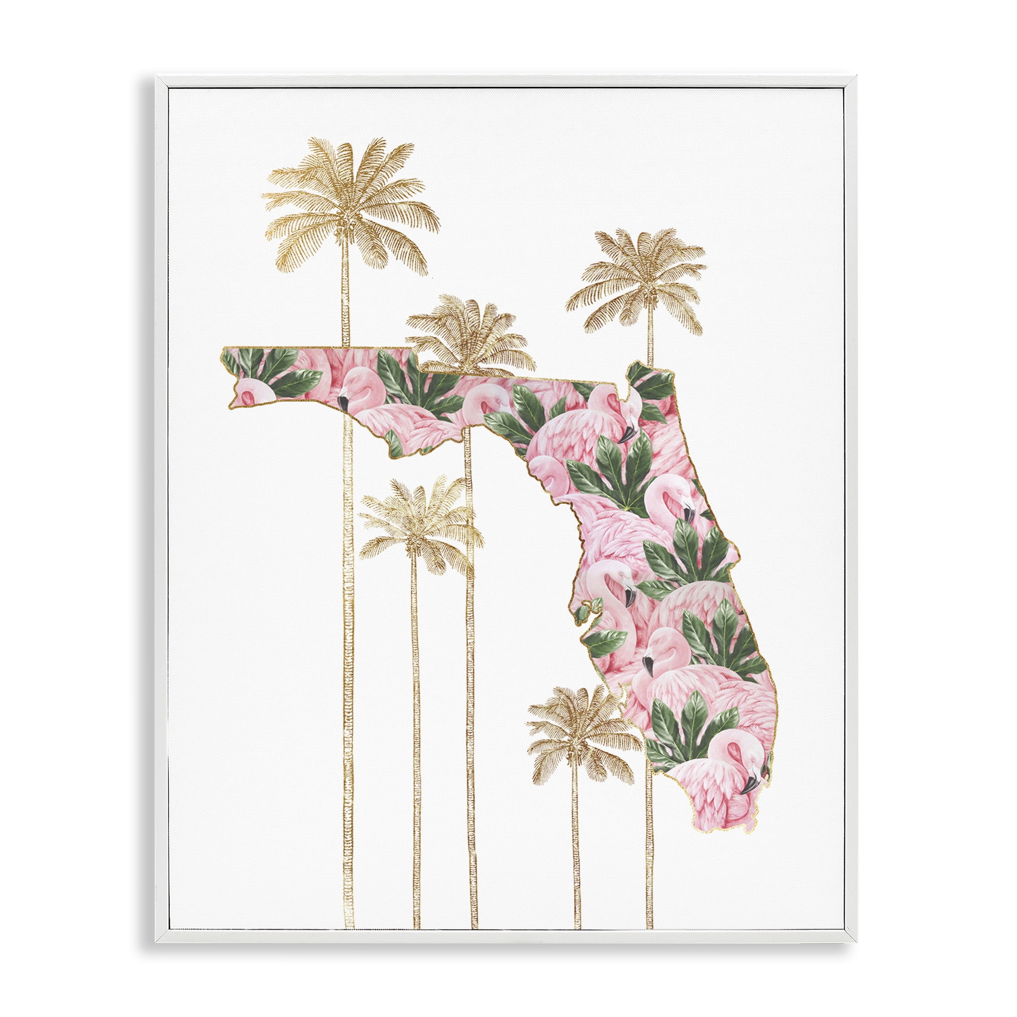 Stupell Industries Flamingo Patterened Florida Town & City Painting White Framed Art Print Wall Art, 16 x 20