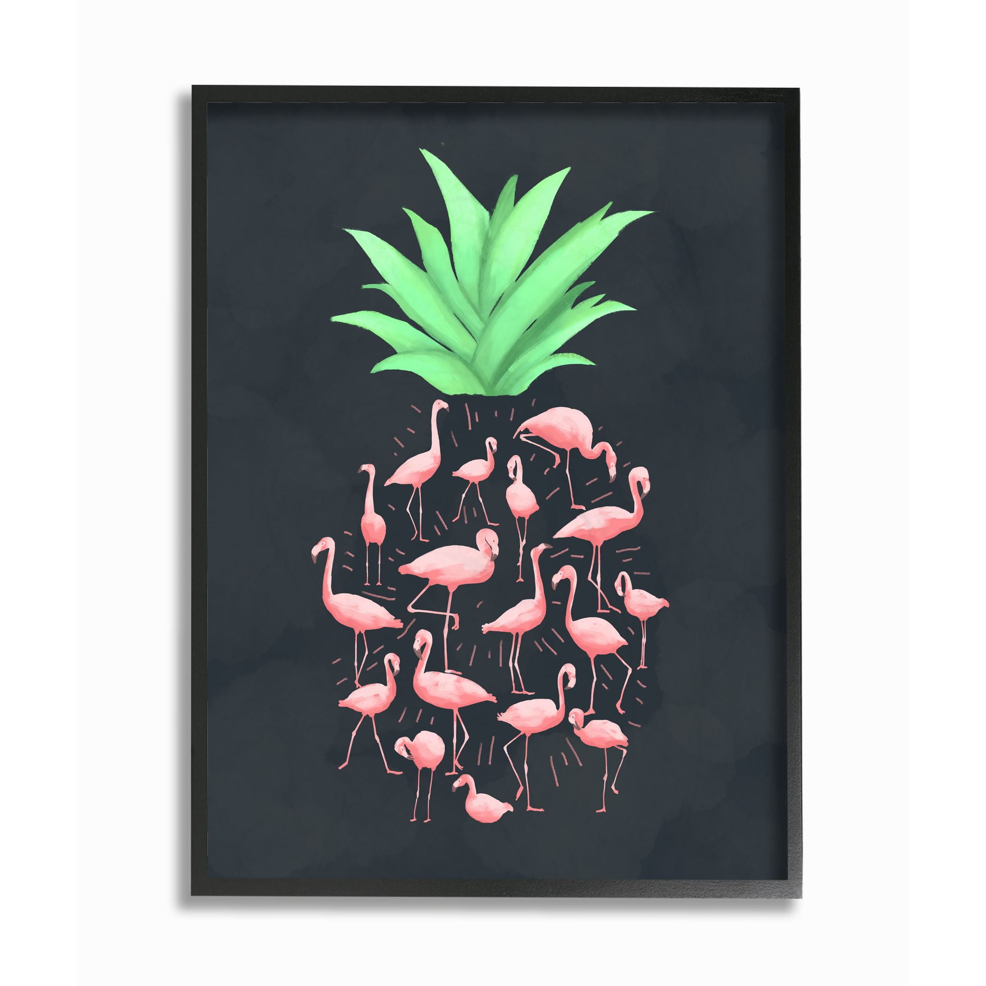 Stupell Industries Flamingo Pineapple Animal Black Design Framed Wall Art by Ziwei Li