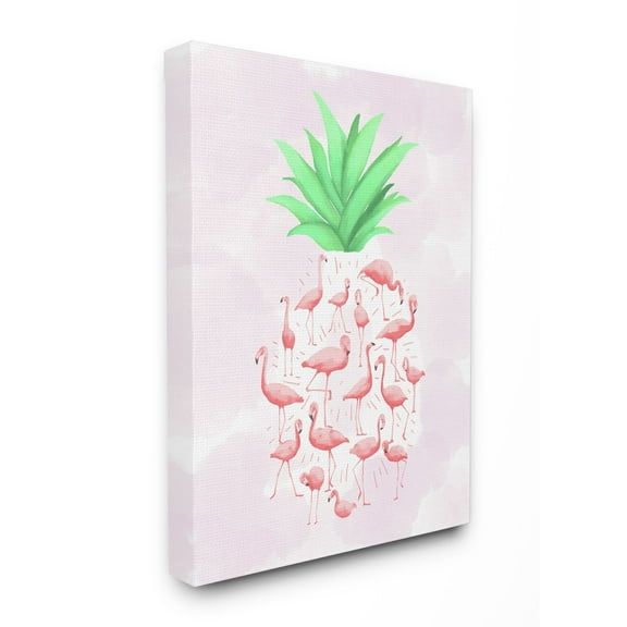 Stupell Industries Flamingo Pineapple Animal Pink Green Design Canvas Wall Art by Ziwei Li