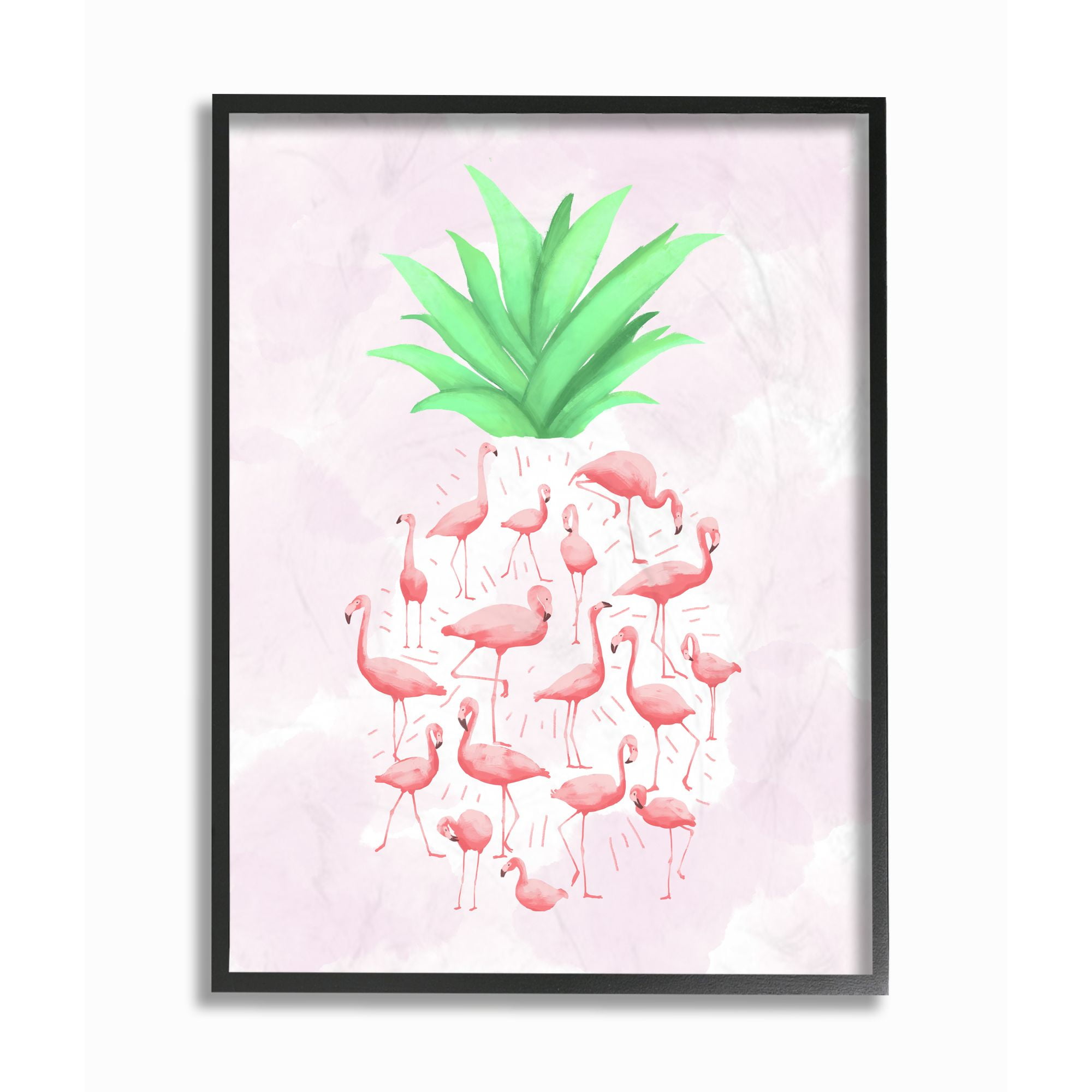 Stupell Industries Flamingo Pineapple Animal Pink Green Design Framed Wall Art by Ziwei Li