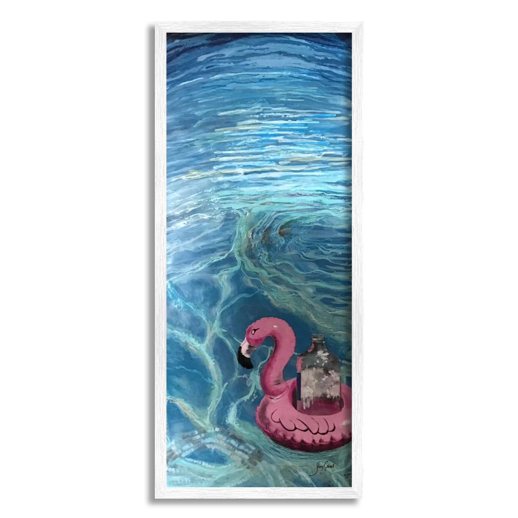 Pink Flamingo Pool Float Canvas Print with White Frame