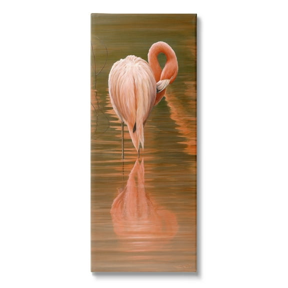 Stupell Industries Flamingo Preening Water Reflection Animals & Insects Painting Gallery Wrapped Canvas Print Wall Art