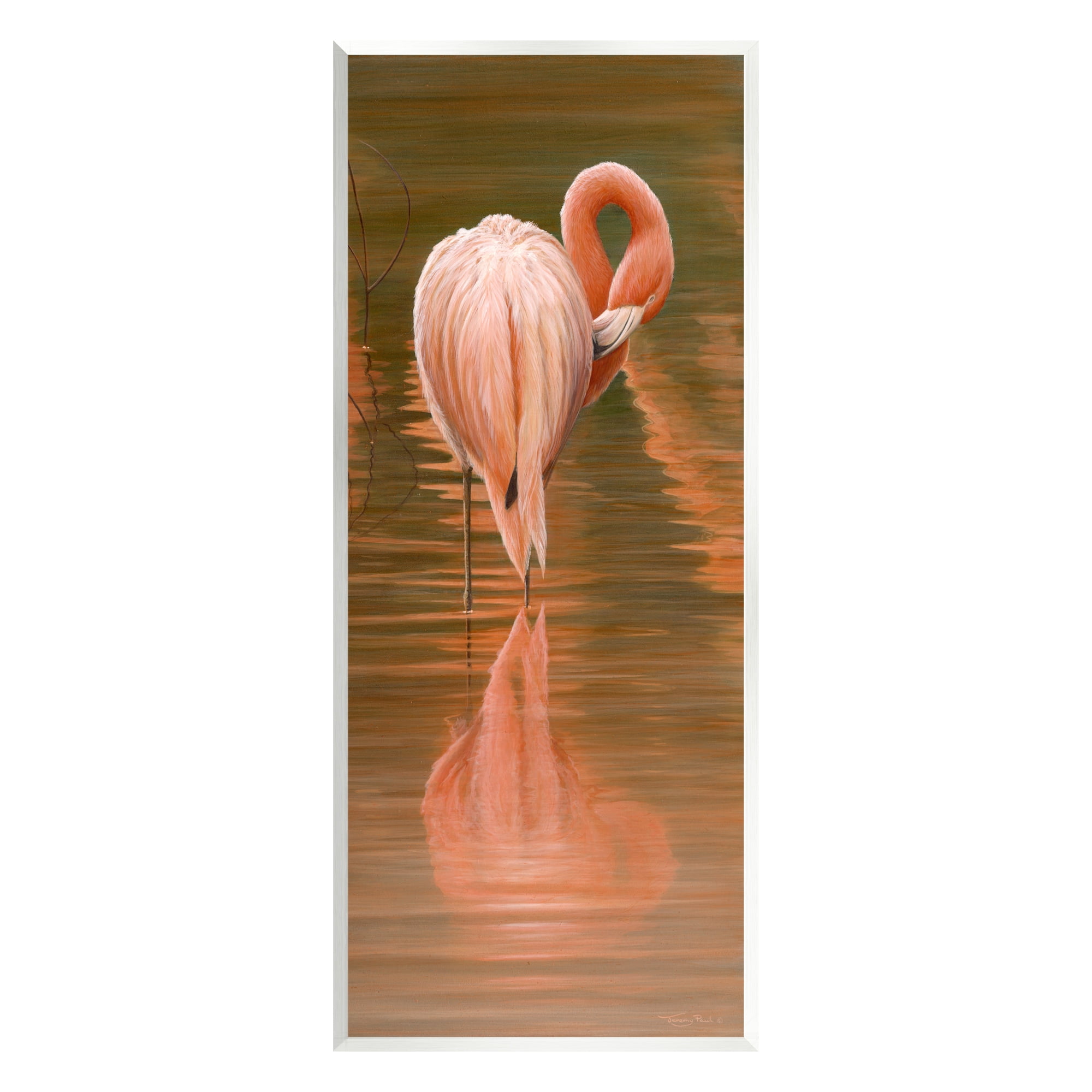 Stupell Industries Flamingo Preening Water Reflection Animals & Insects Painting Unframed Art Print Wall Art