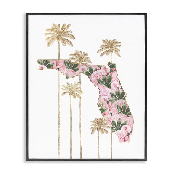 Stupell Industries Glam Florida State Flamingo Pattern Black Framed Giclee Art, 11 x 14, by Ziwei Li