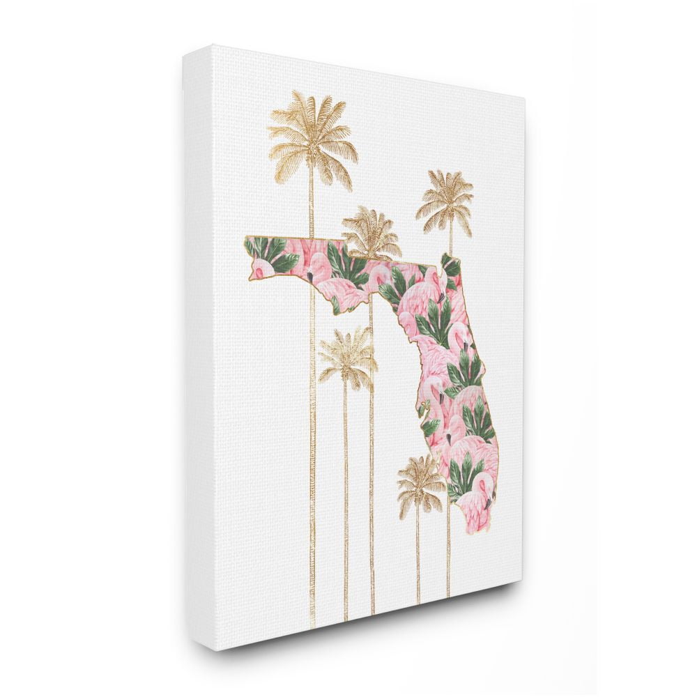 Flamingo and Palm Tree Print on White Canvas for Kids Nursery
