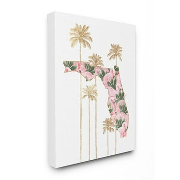 Stupell Industries Flamingo Print Florida State with Palm Trees Designed by Ziwei Li
