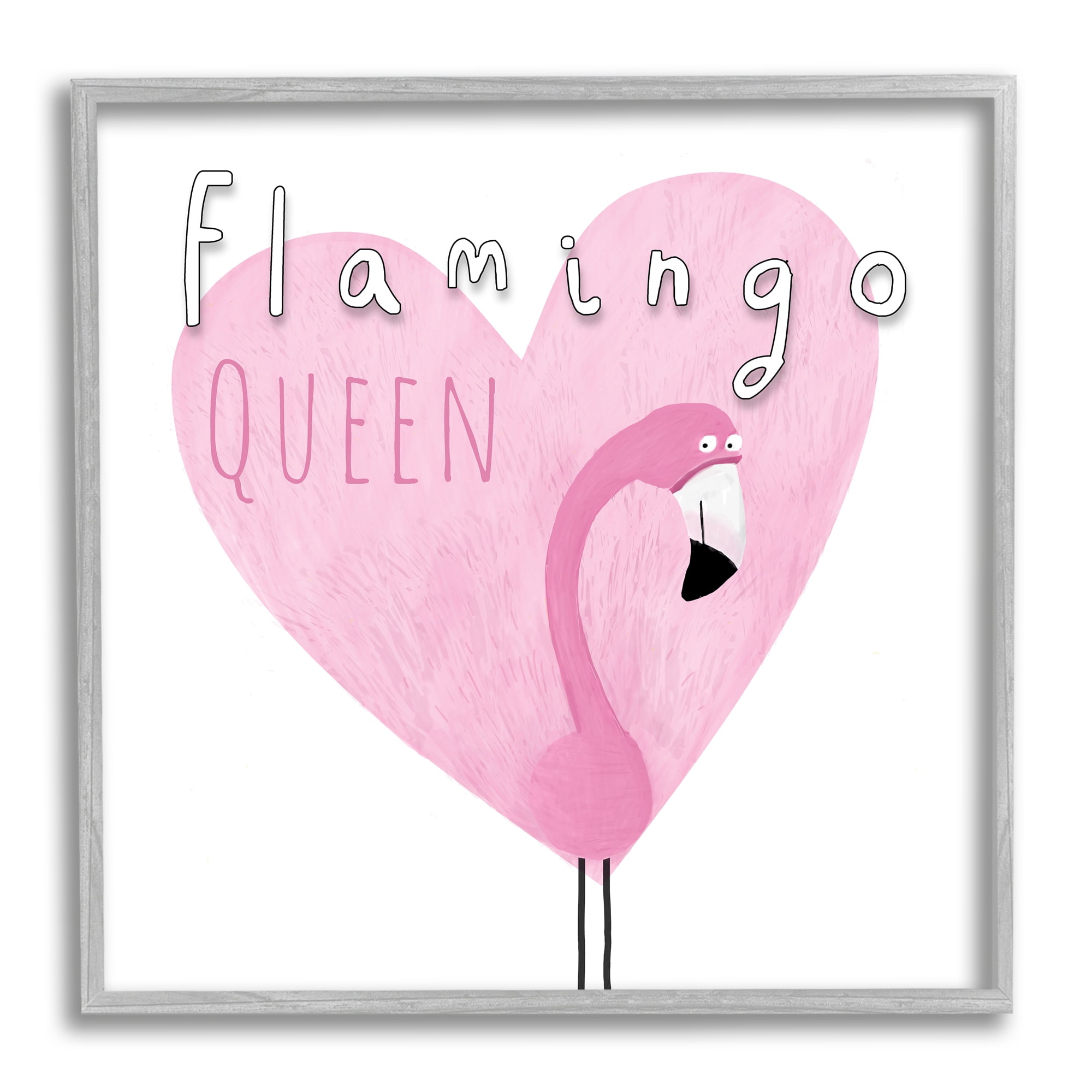 Stupell Industries Flamingo Queen Phrase Animals & Insects Painting Gray Framed Art Print Wall Art, 24 x 24