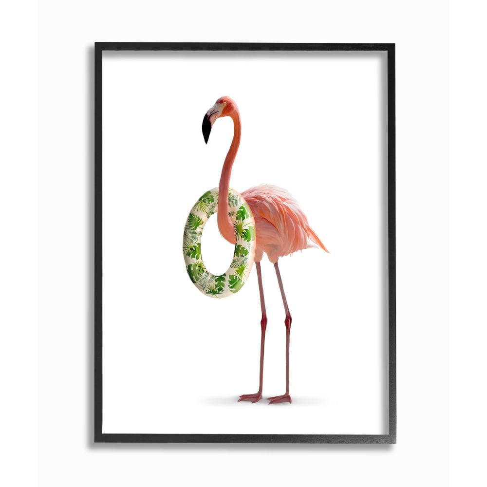 Stupell Industries Flamingo Ring Toss Pool Toy Minimal Pink Green Framed Wall Art Design by Ziwei Li, 16" x 20", Black Framed