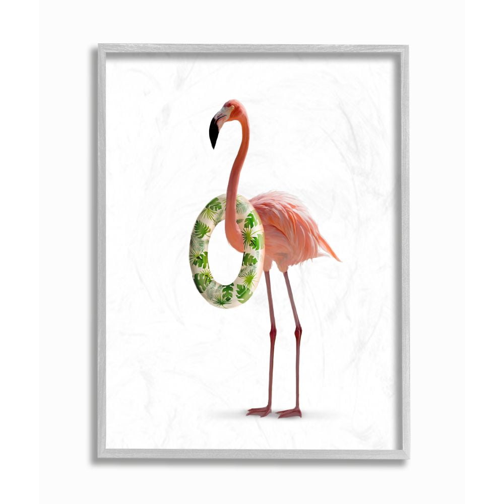 Stupell Industries Flamingo Ring Toss Pool Toy Minimal Pink Green Framed Wall Art Design by Ziwei Li, 16" x 20", Gray Framed