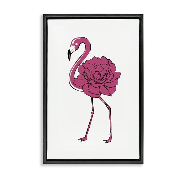 Stupell Industries Flamingo Rose Petal Body Animals & Insects Painting Black Floater Framed Canvas Art Print Wall Art, 17 x 25