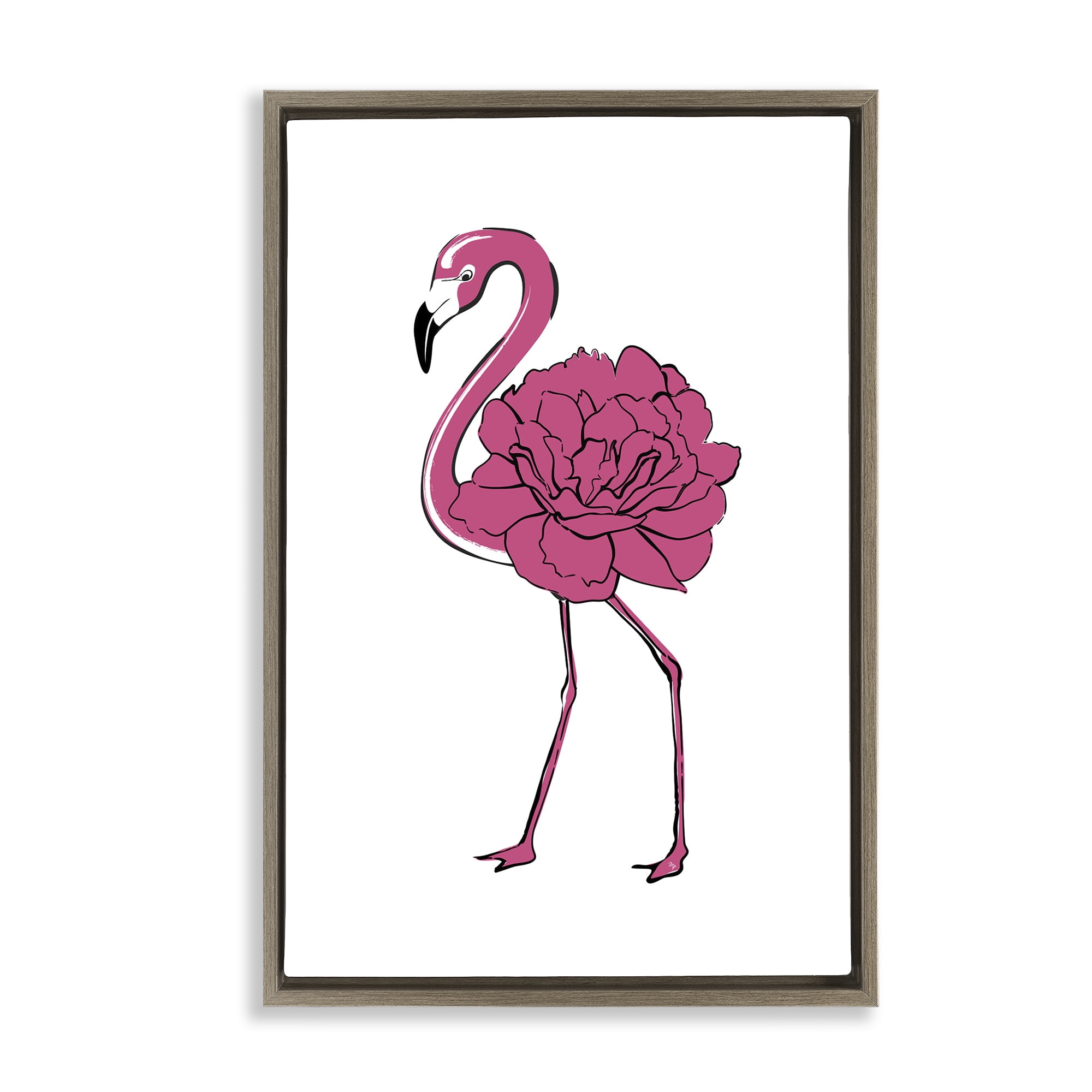 Stupell Industries Flamingo Rose Petal Body Animals & Insects Painting Brown Floater Framed Canvas Art Print Wall Art, 21 x 31