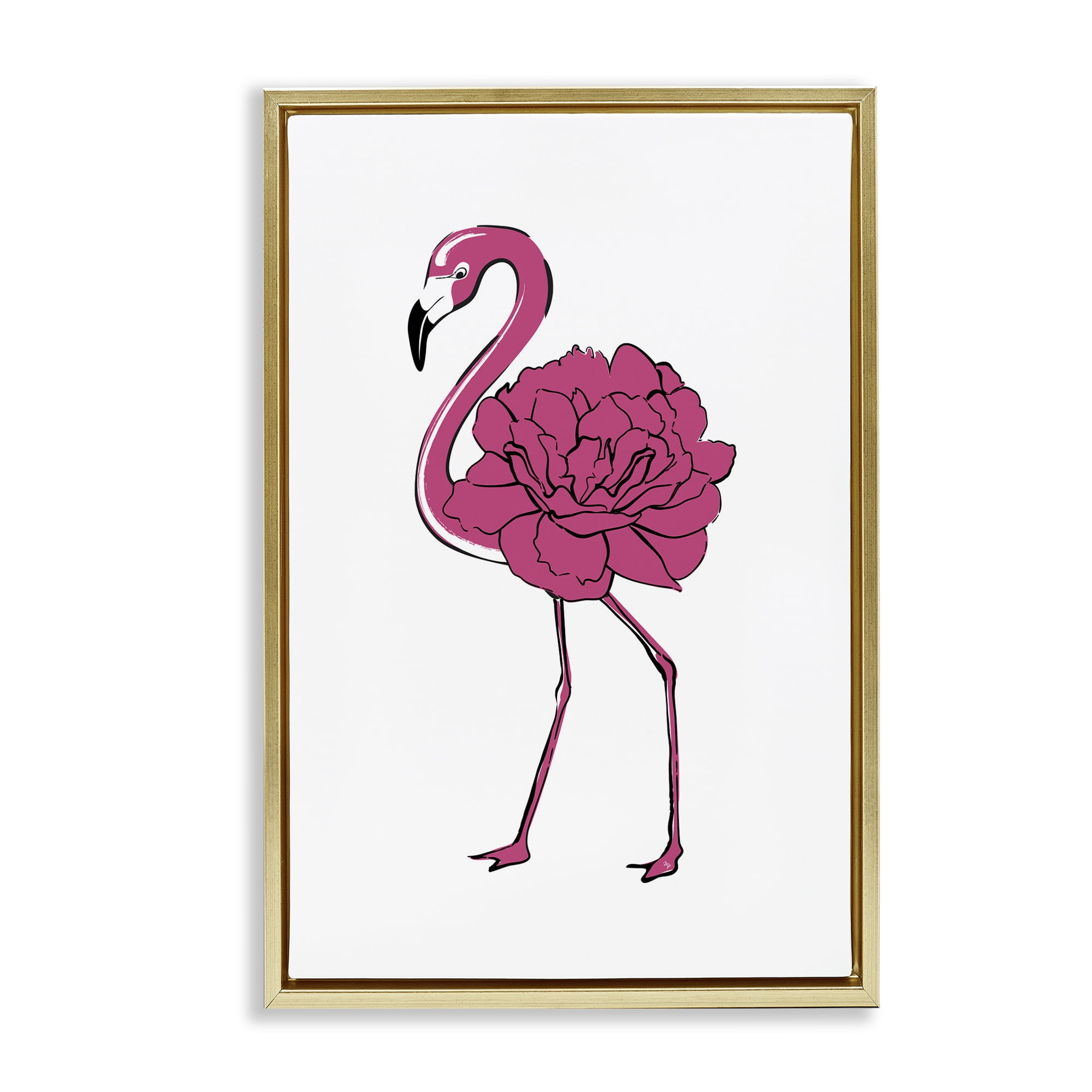 Stupell Industries Flamingo Rose Petal Body Animals & Insects Painting Gold Floater Framed Canvas Art Print Wall Art, 21 x 31