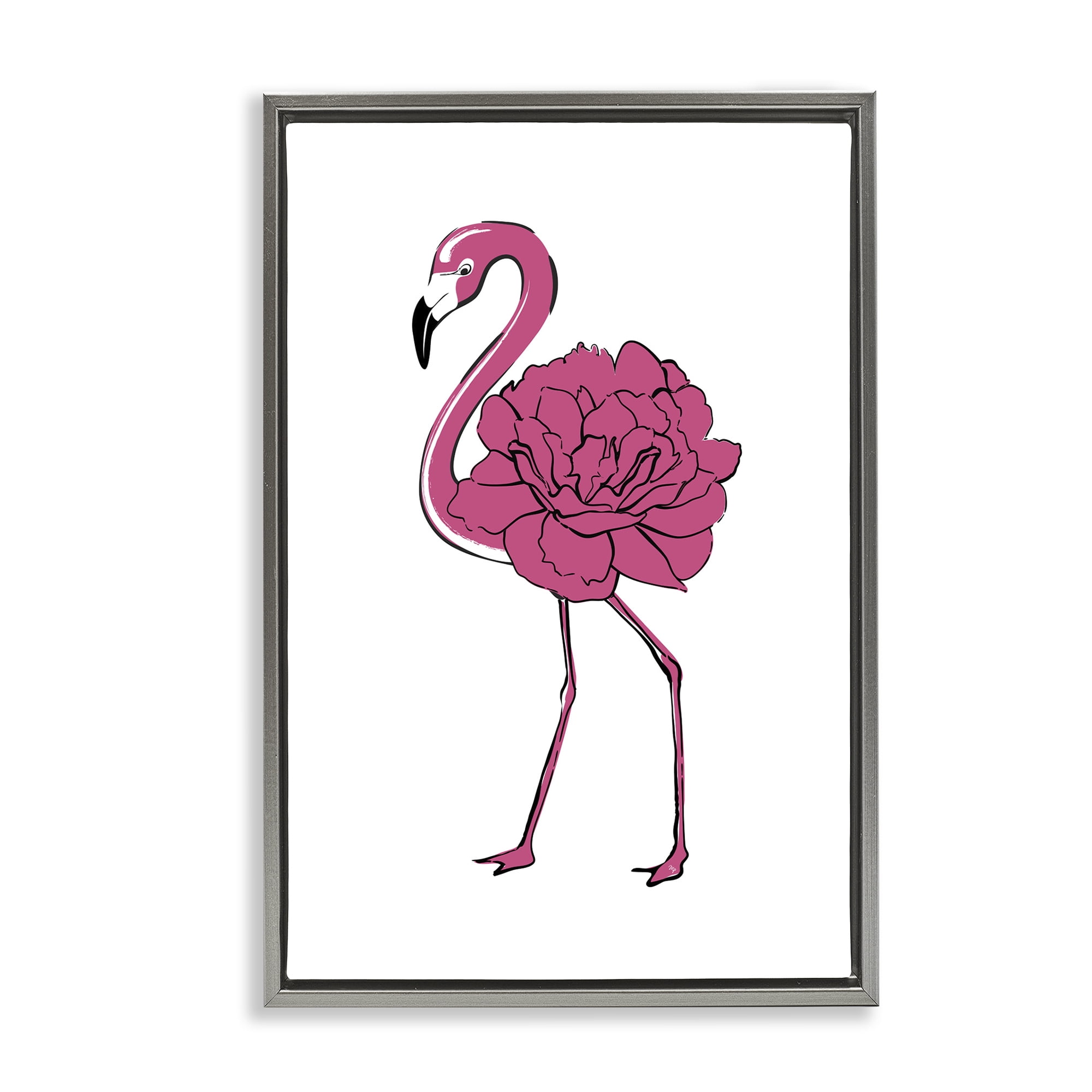 Stupell Industries Flamingo Rose Petal Body Animals & Insects Painting Gray Floater Framed Canvas Art Print Wall Art, 17 x 25