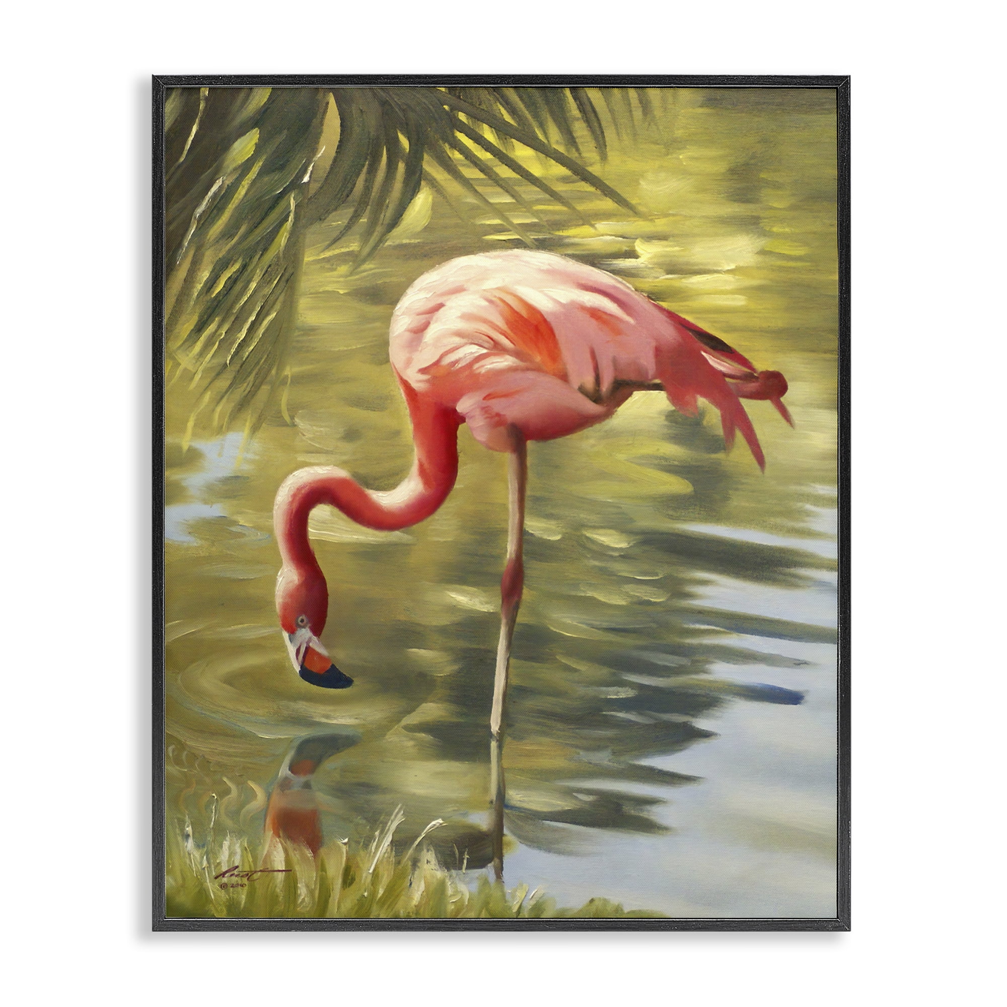 Stupell Industries Flamingo Shallow Pond Animals & Insects Painting Black Framed Art Print Wall Art, 11 x 14