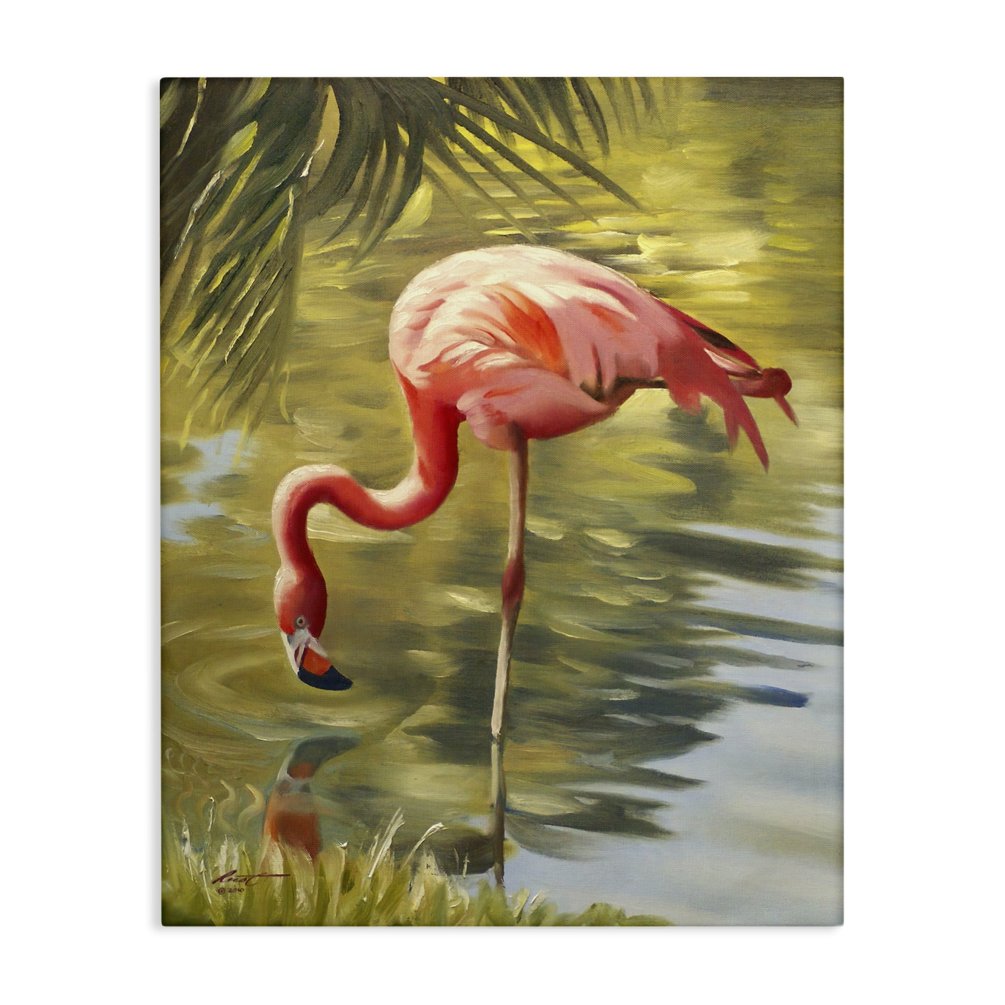 Stupell Industries Flamingo Shallow Pond Animals & Insects Painting Gallery Wrapped Canvas Art Print Wall Art, 36 x 48