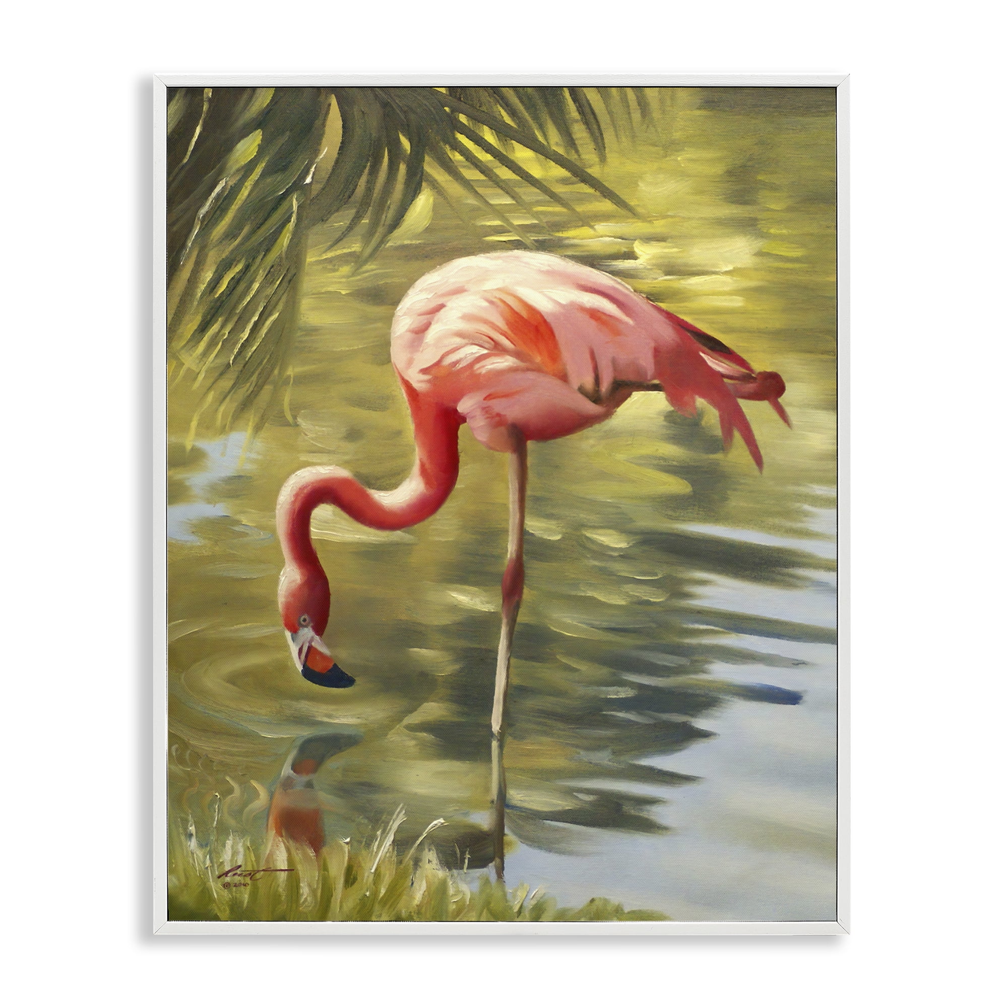 White Framed Flamingo Landscape Canvas Print, 11 x 14