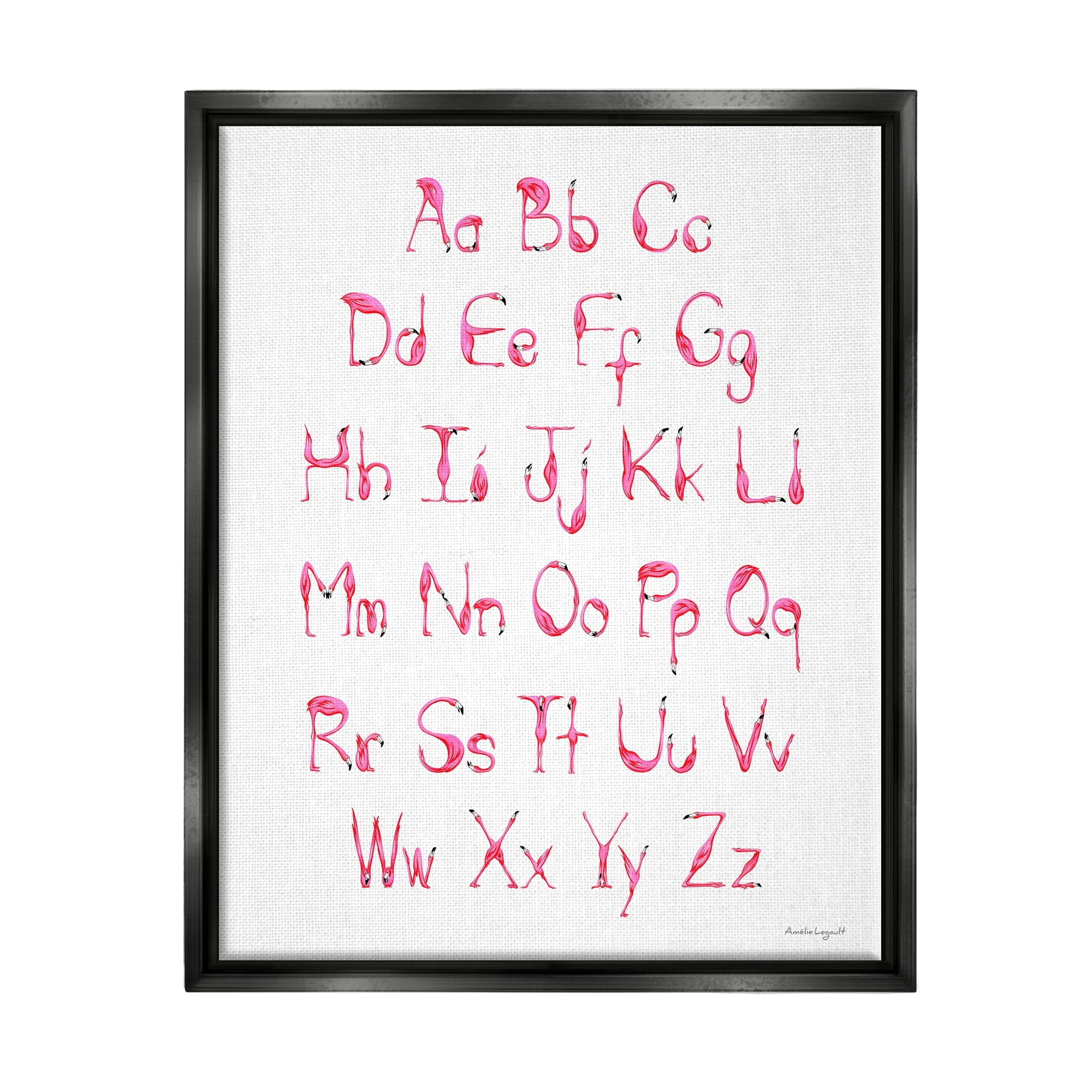 Stupell Industries Flamingo Shaped Letters Alphabet Pink Typography Design Graphic Art Jet Black Floating Framed Canvas Print Wall Art, Design by Amelie Legault